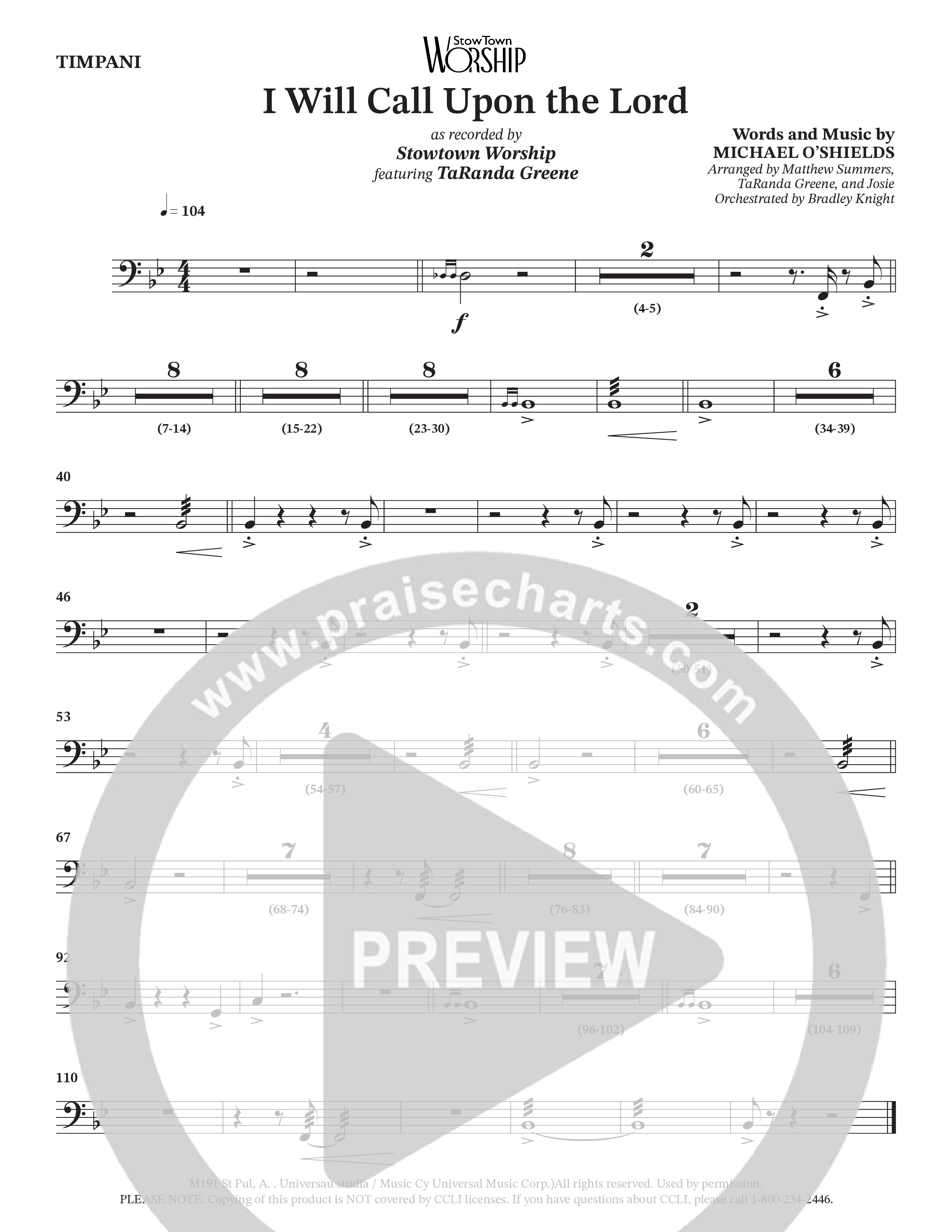 I Will Call Upon The Lord (Choral Anthem SATB) Timpani (StowTown Worship / TaRanda Greene)