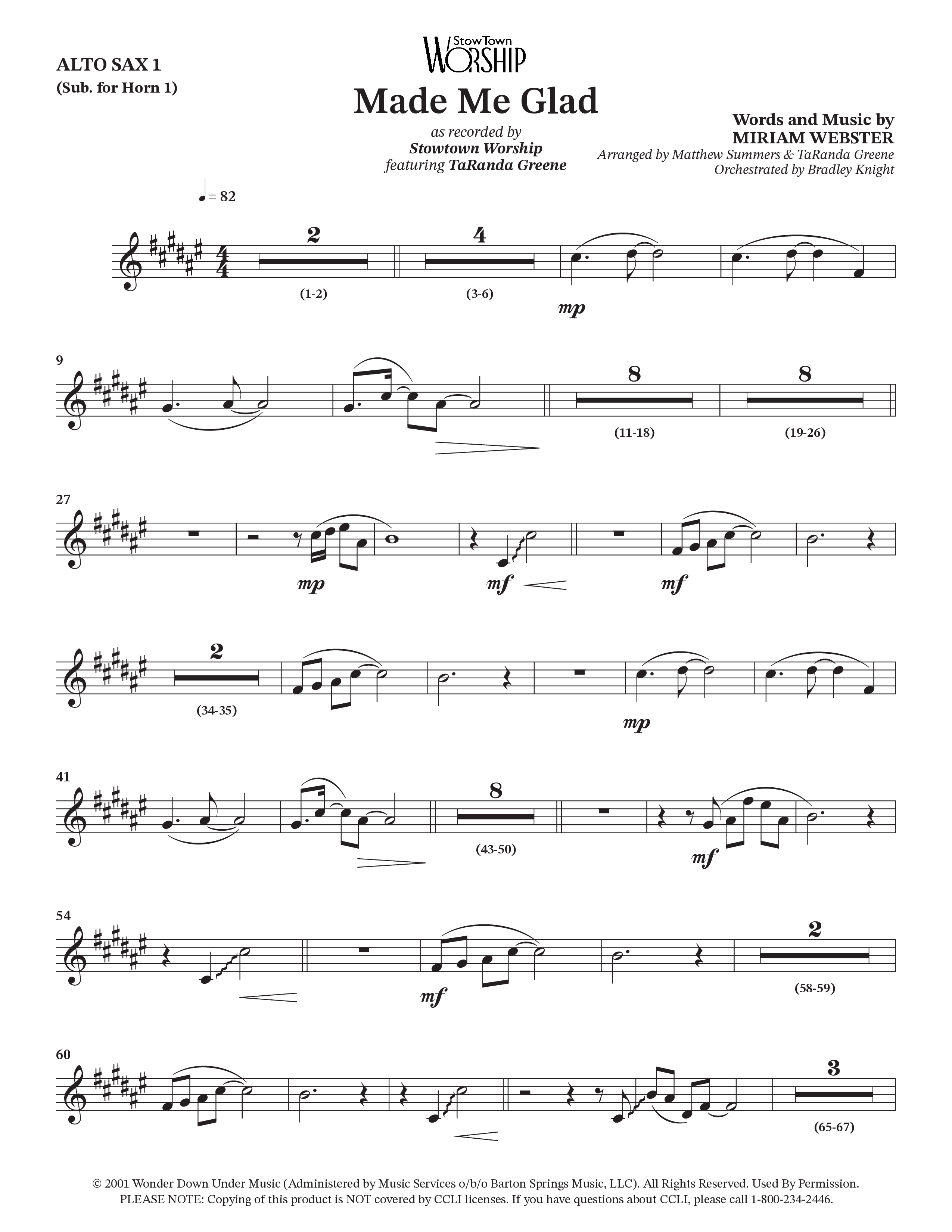 Made Me Glad (Choral Anthem SATB) Alto Sax (StowTown Worship / TaRanda Greene)