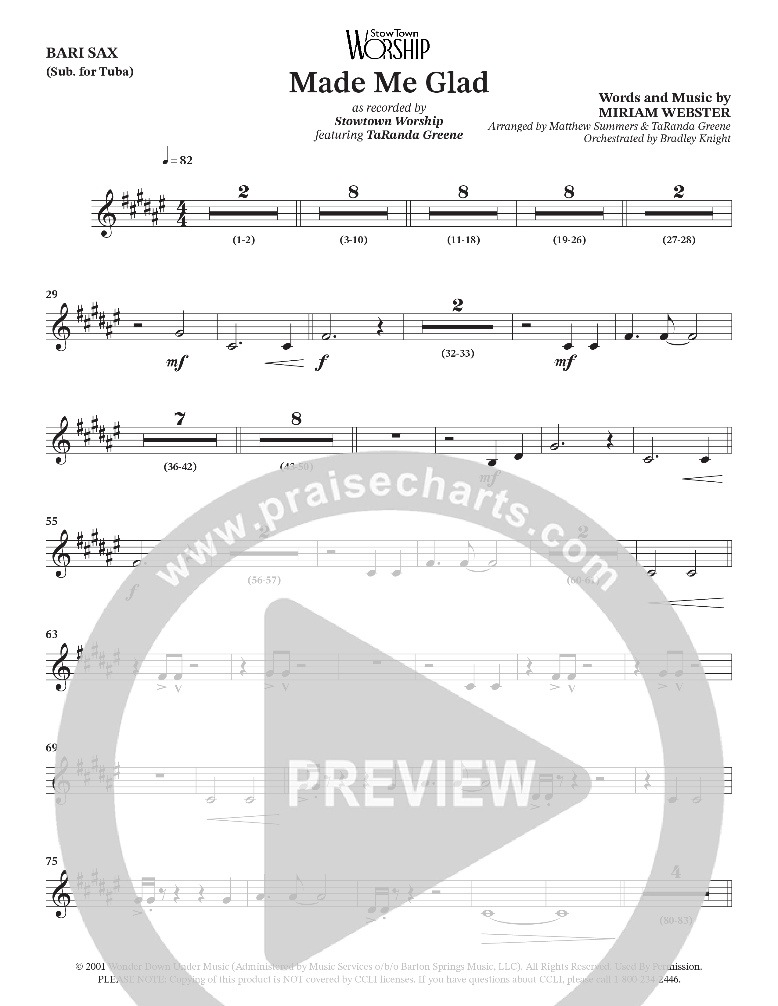 Made Me Glad (Choral Anthem SATB) Bari Sax (StowTown Worship / TaRanda Greene)
