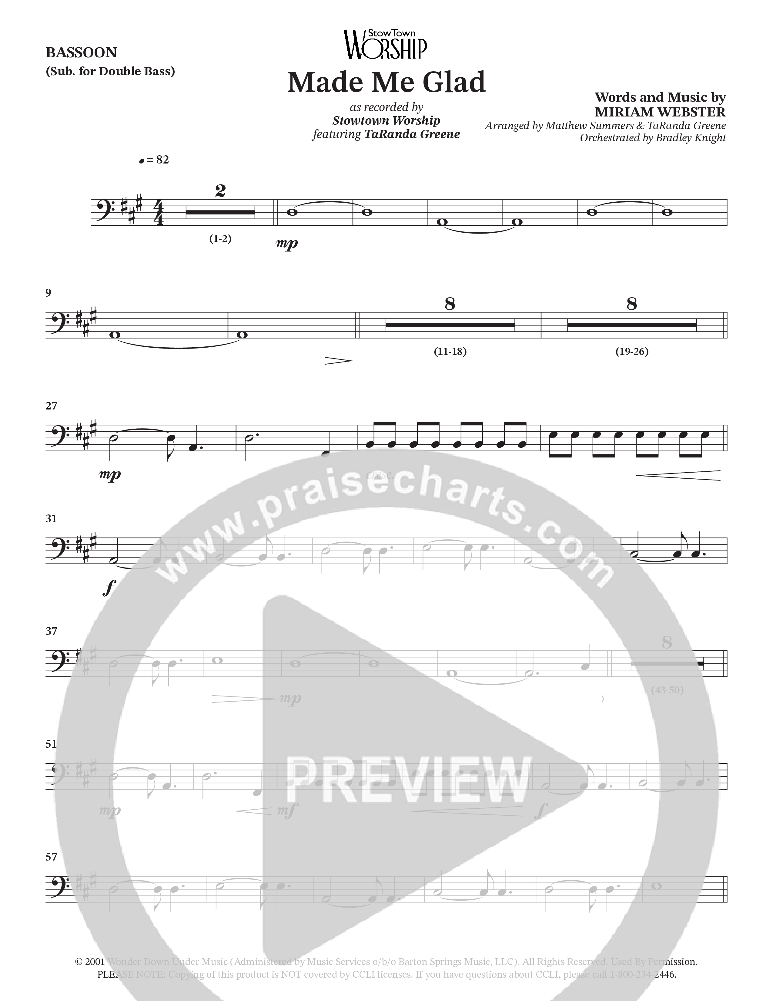 Made Me Glad (Choral Anthem SATB) Bassoon (StowTown Worship / TaRanda Greene)