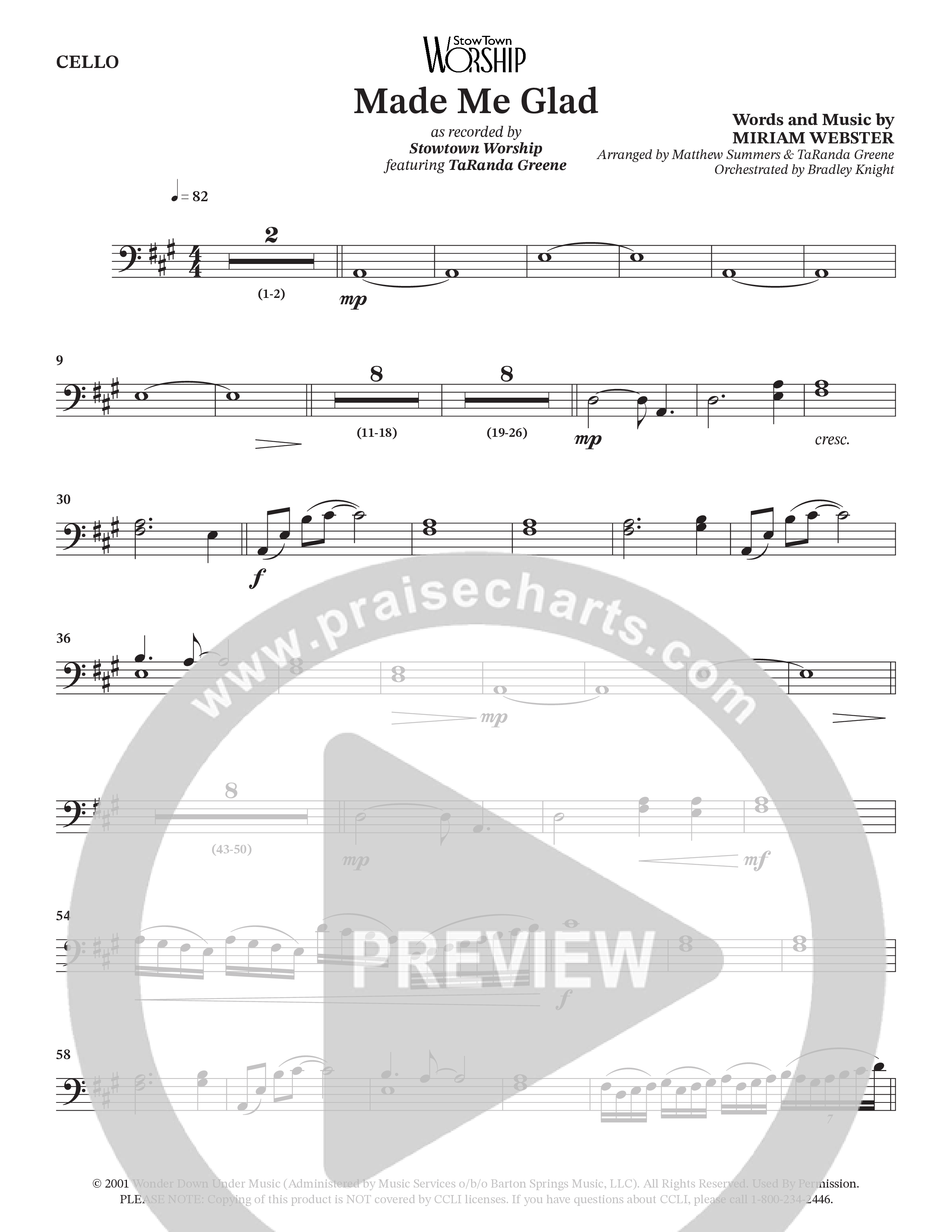 Made Me Glad (Choral Anthem SATB) Cello (StowTown Worship / TaRanda Greene)