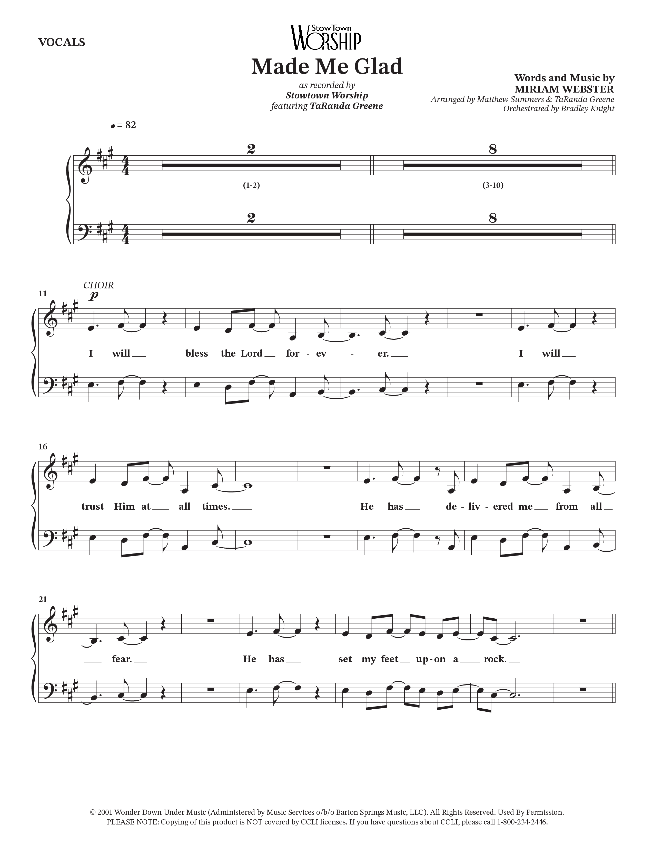 Made Me Glad (Choral Anthem SATB) Choir Sheet (SATB) (StowTown Worship / TaRanda Greene)