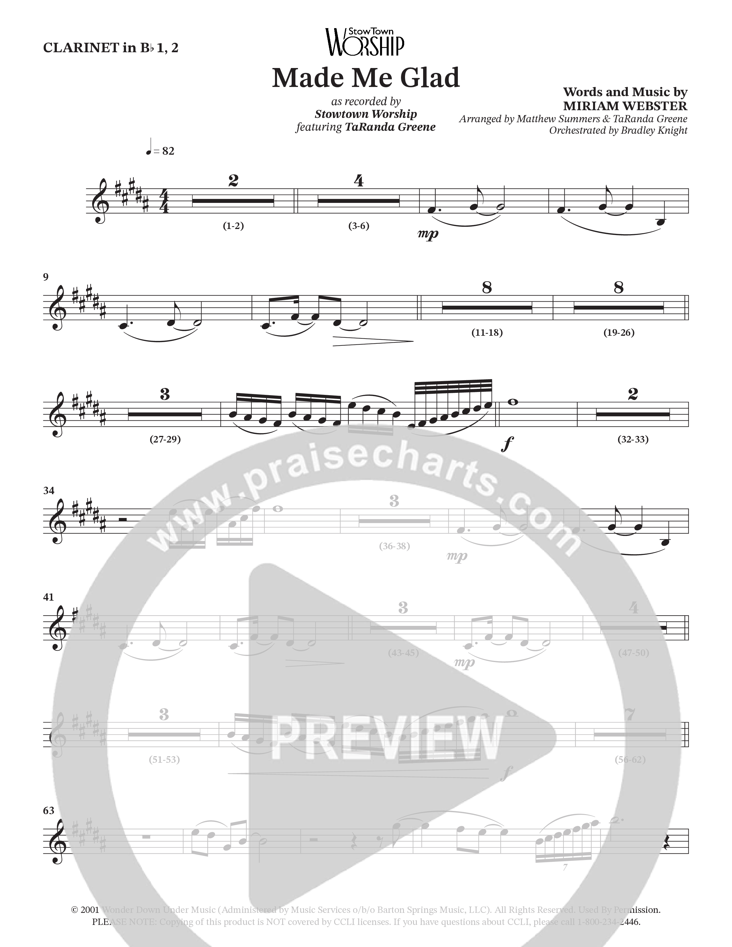 Made Me Glad (Choral Anthem SATB) Clarinet 1/2 (StowTown Worship / TaRanda Greene)