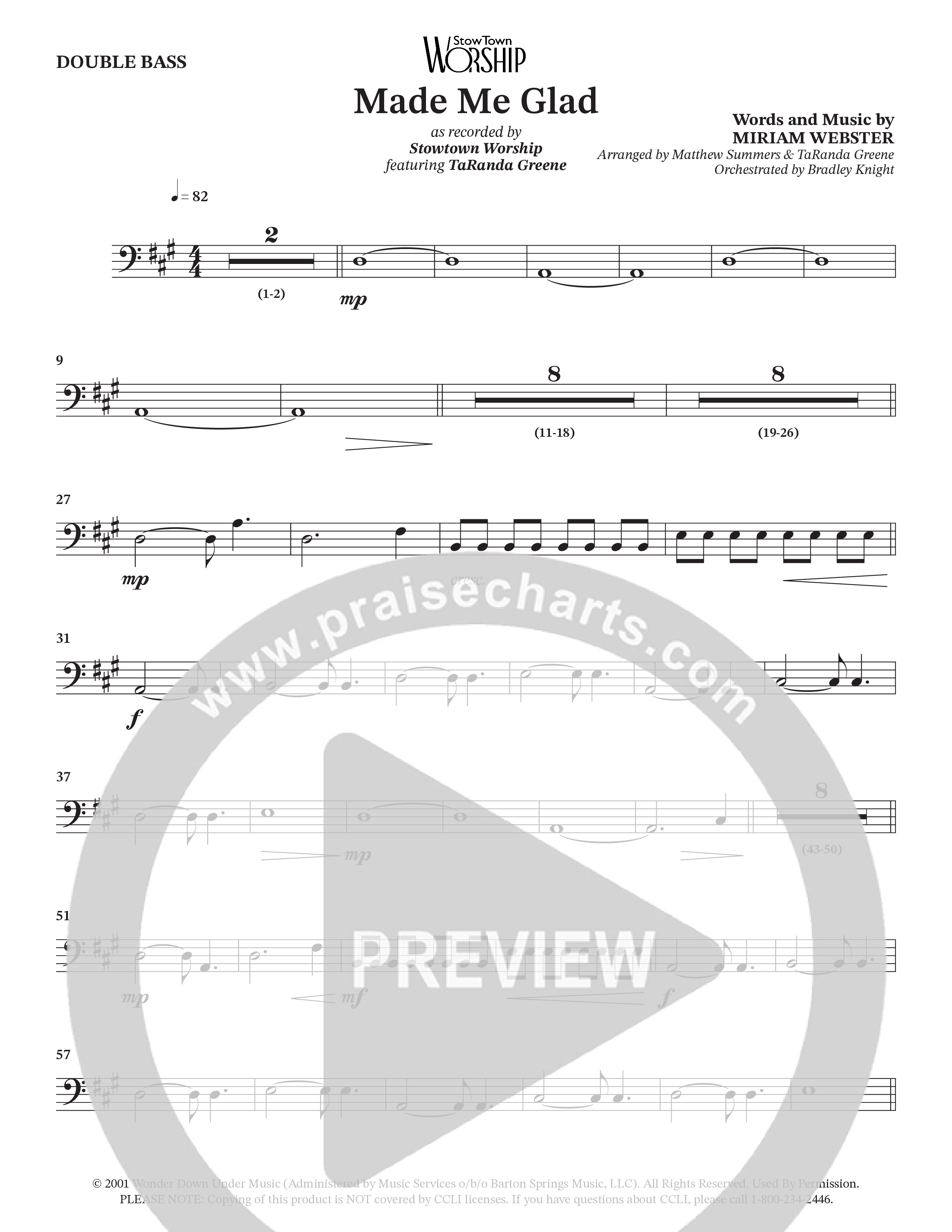 Made Me Glad (Choral Anthem SATB) Double Bass (StowTown Worship / TaRanda Greene)