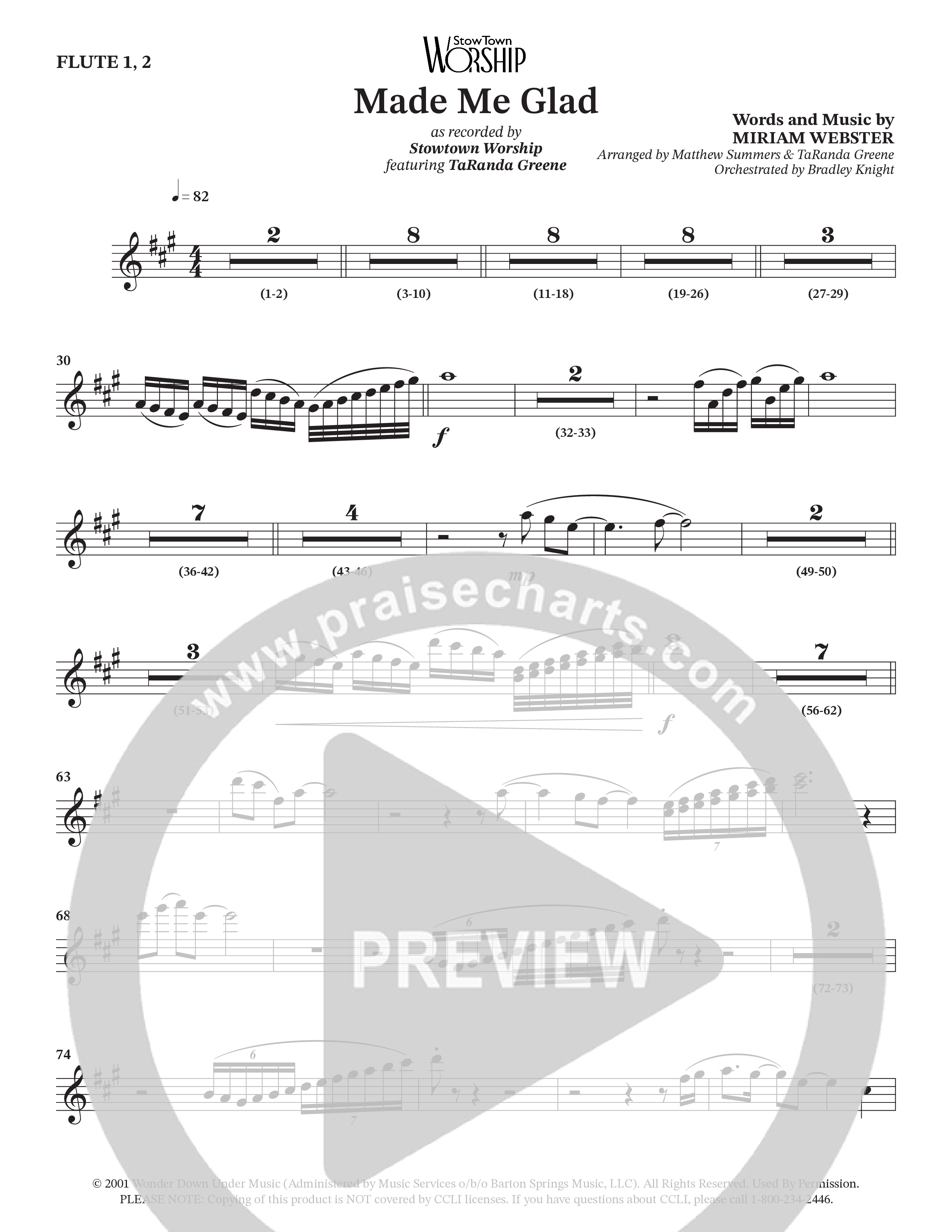 Made Me Glad (Choral Anthem SATB) Flute 1/2 (StowTown Worship / TaRanda Greene)