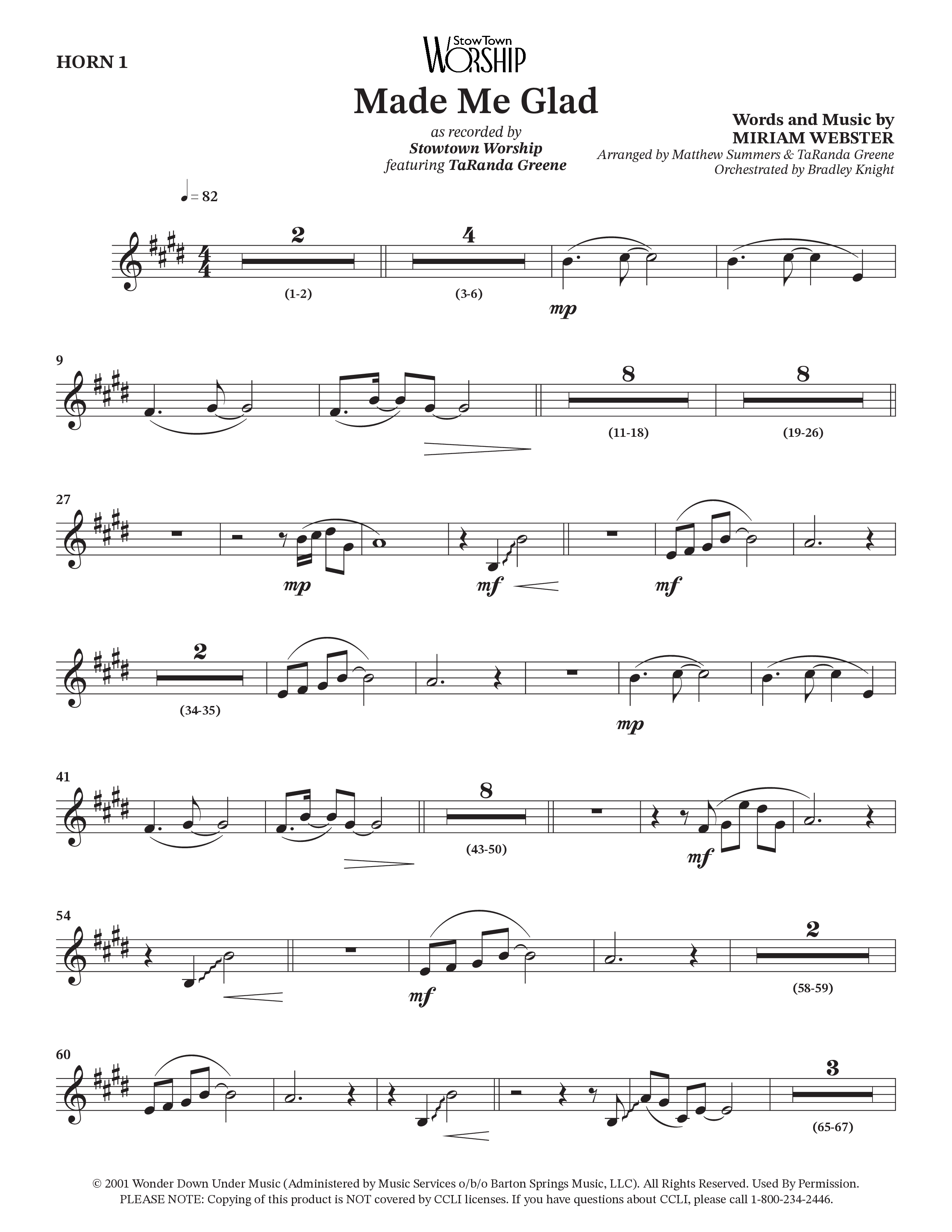 Made Me Glad (Choral Anthem SATB) French Horn (StowTown Worship / TaRanda Greene)