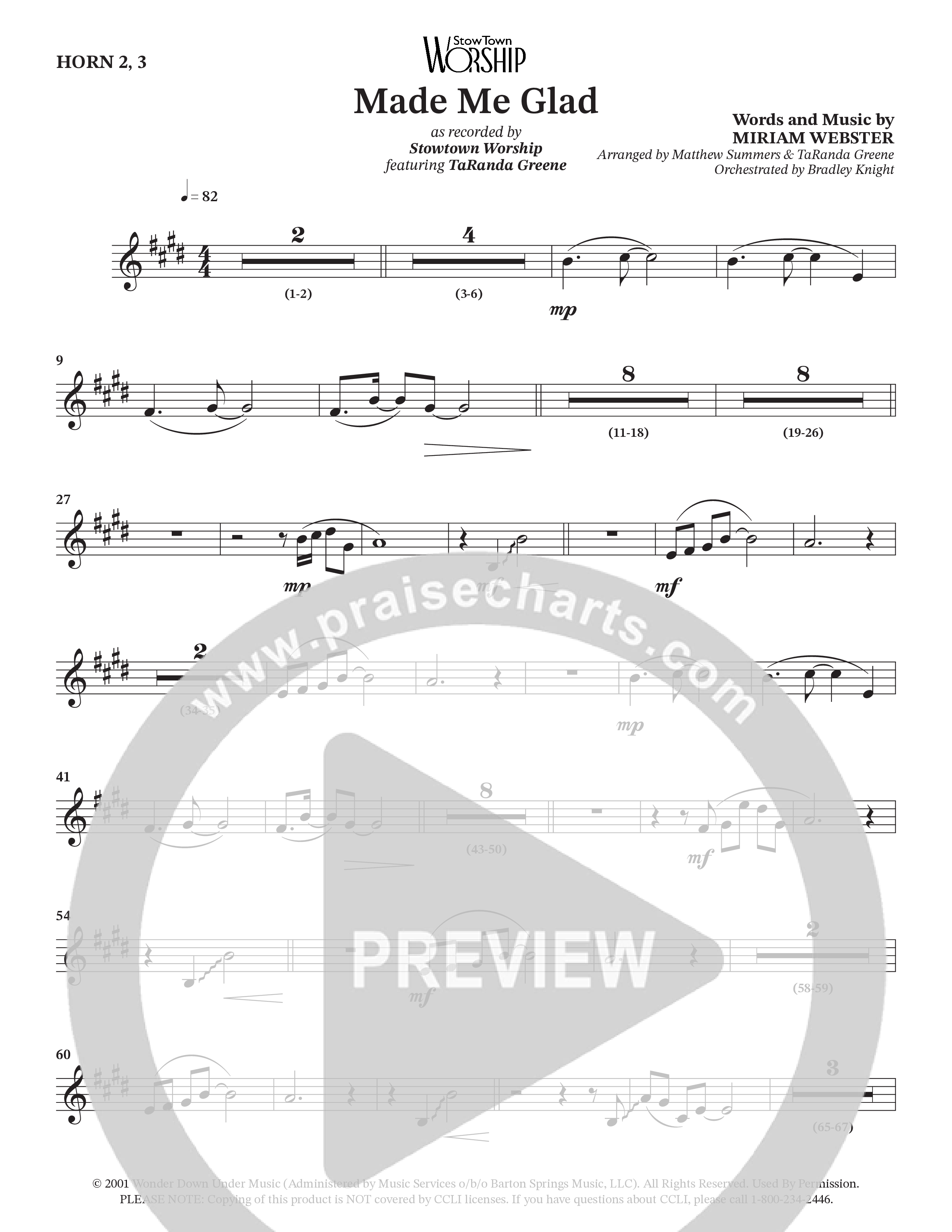 Made Me Glad (Choral Anthem SATB) French Horn (StowTown Worship / TaRanda Greene)