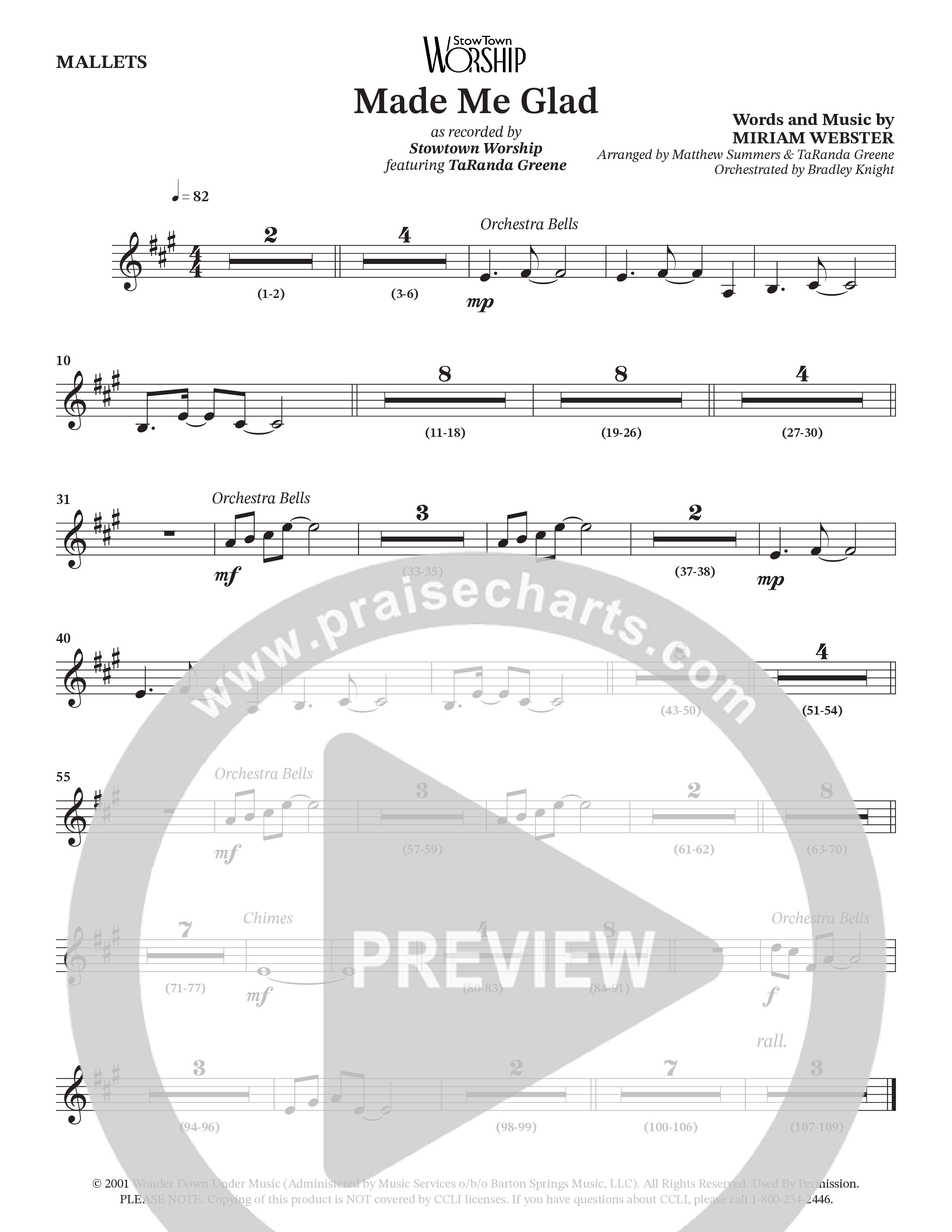 Made Me Glad (Choral Anthem SATB) Mallets (StowTown Worship / TaRanda Greene)