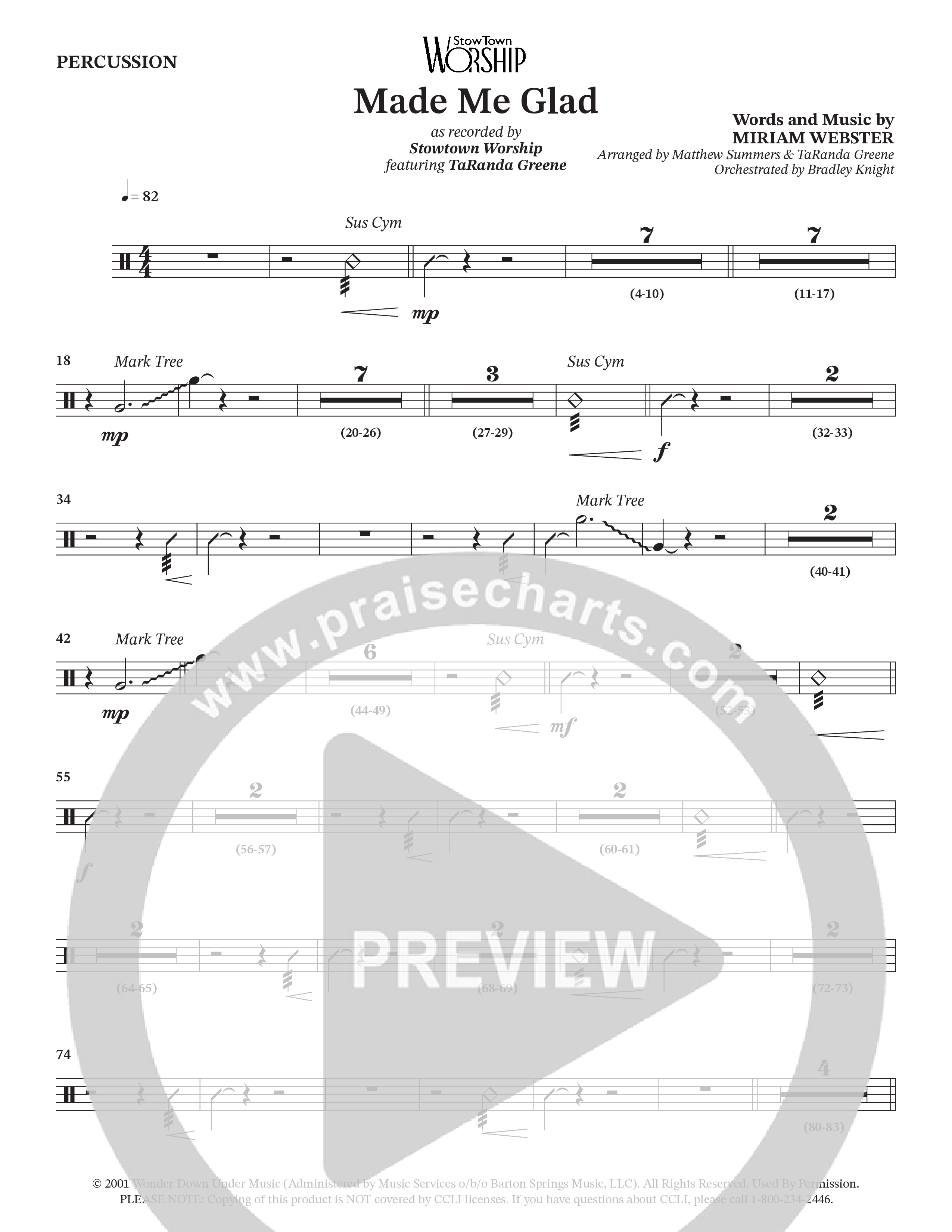 Made Me Glad (Choral Anthem SATB) Percussion (StowTown Worship / TaRanda Greene)