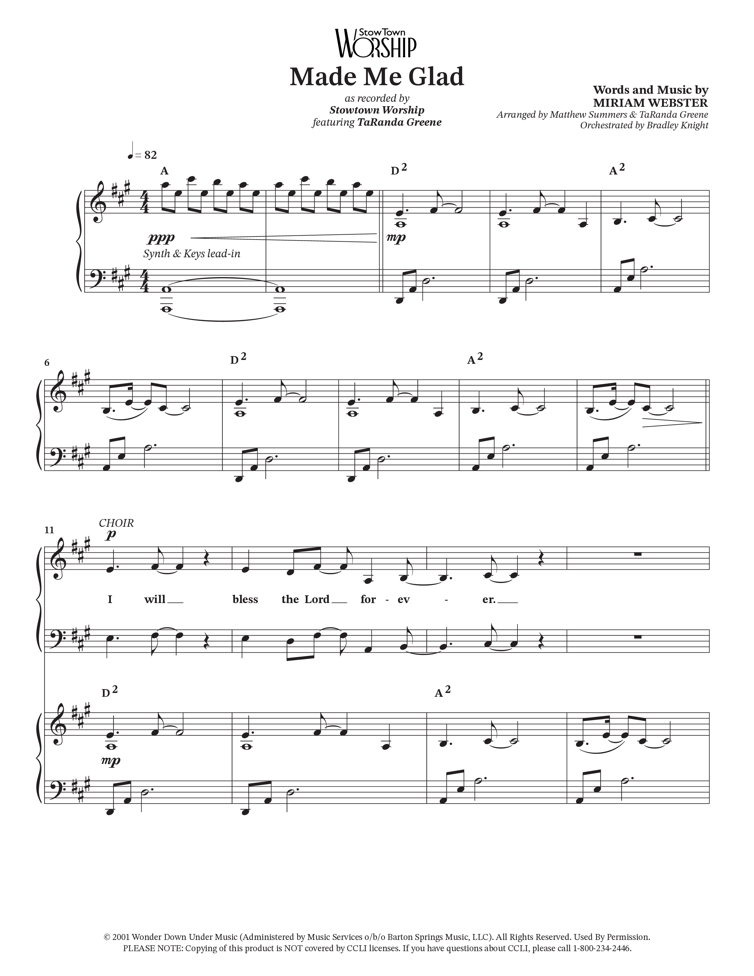 Made Me Glad (Choral Anthem SATB) Anthem (SATB/Piano) (StowTown Worship / TaRanda Greene)