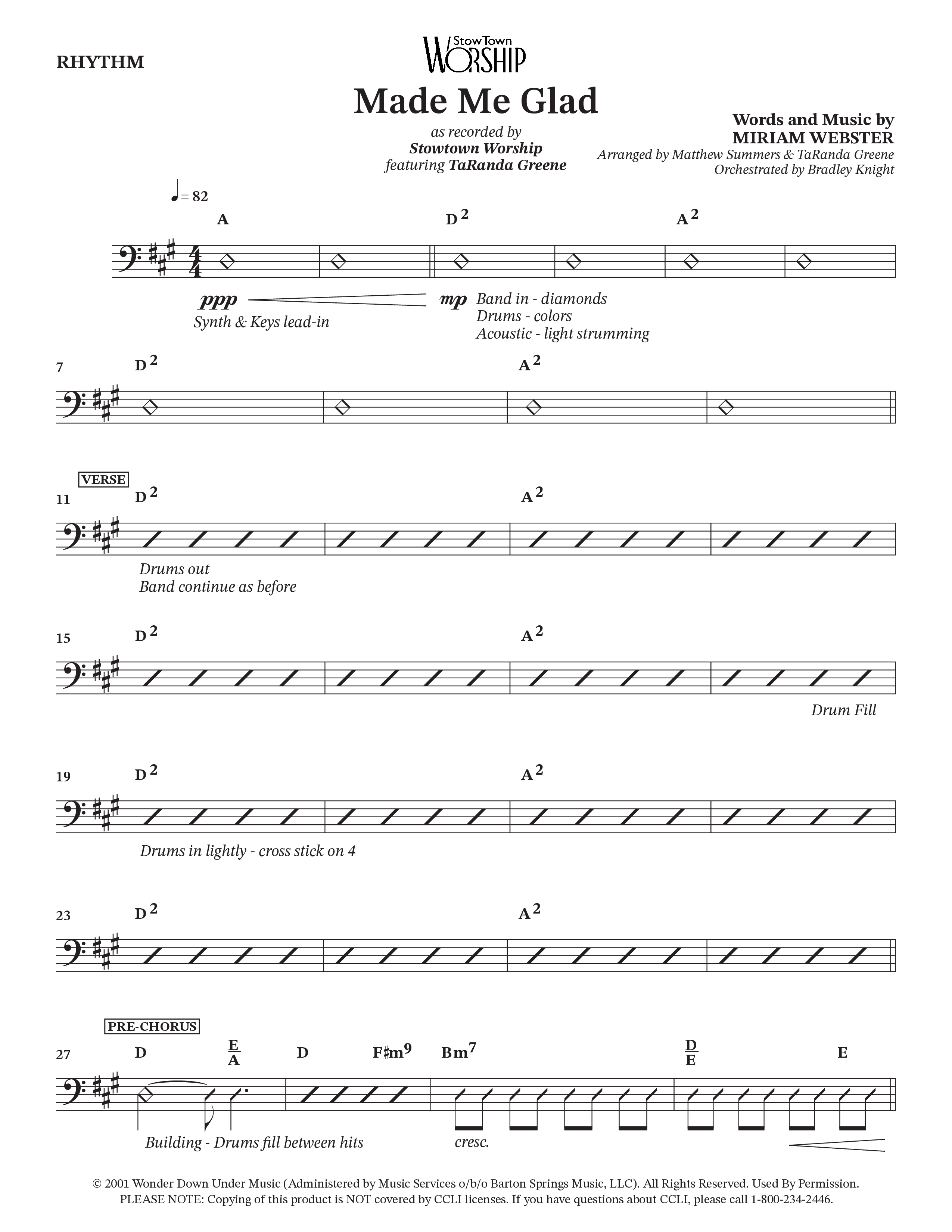 Made Me Glad (Choral Anthem SATB) Rhythm Chart (StowTown Worship / TaRanda Greene)