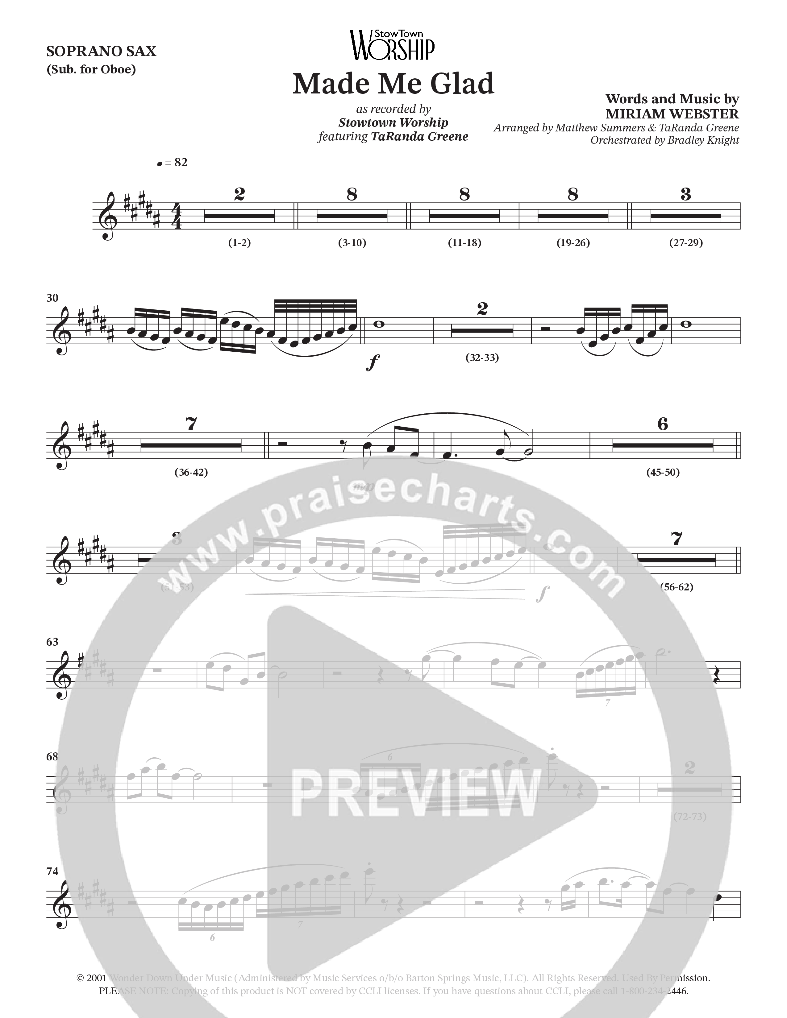 Made Me Glad (Choral Anthem SATB) Soprano Sax (StowTown Worship / TaRanda Greene)
