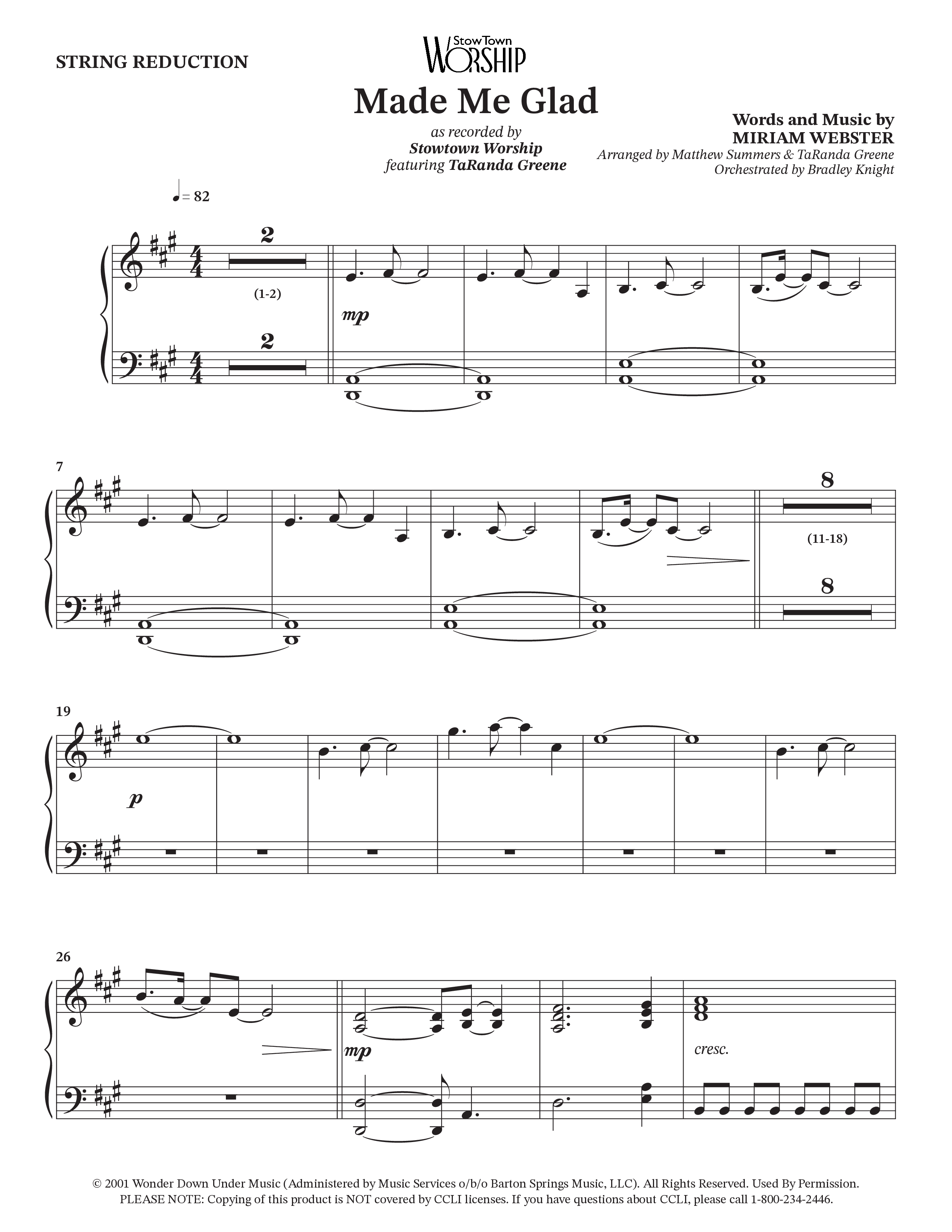 Made Me Glad (Choral Anthem SATB) String Reduction (StowTown Worship / TaRanda Greene)