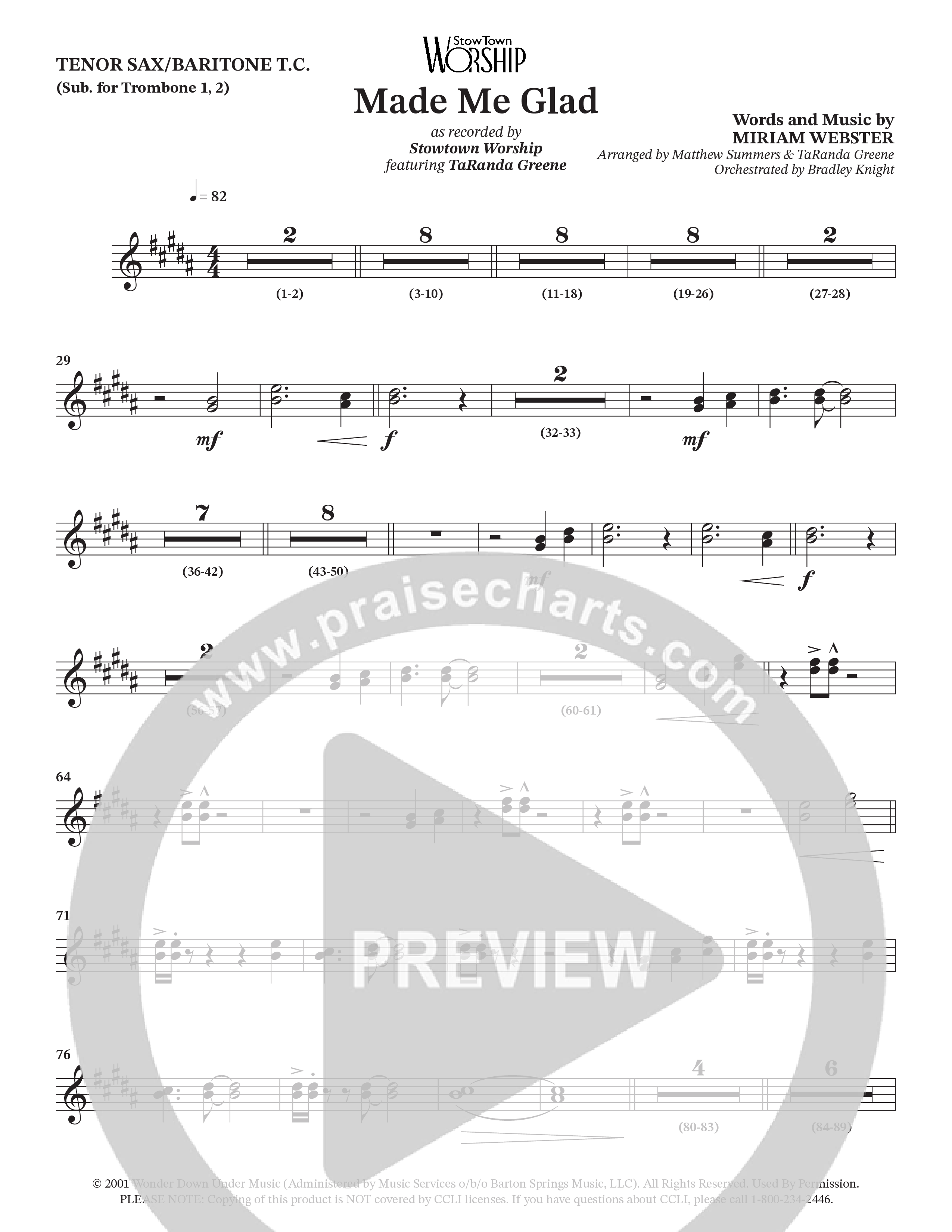 Made Me Glad (Choral Anthem SATB) Tenor Sax/Baritone T.C. (StowTown Worship / TaRanda Greene)