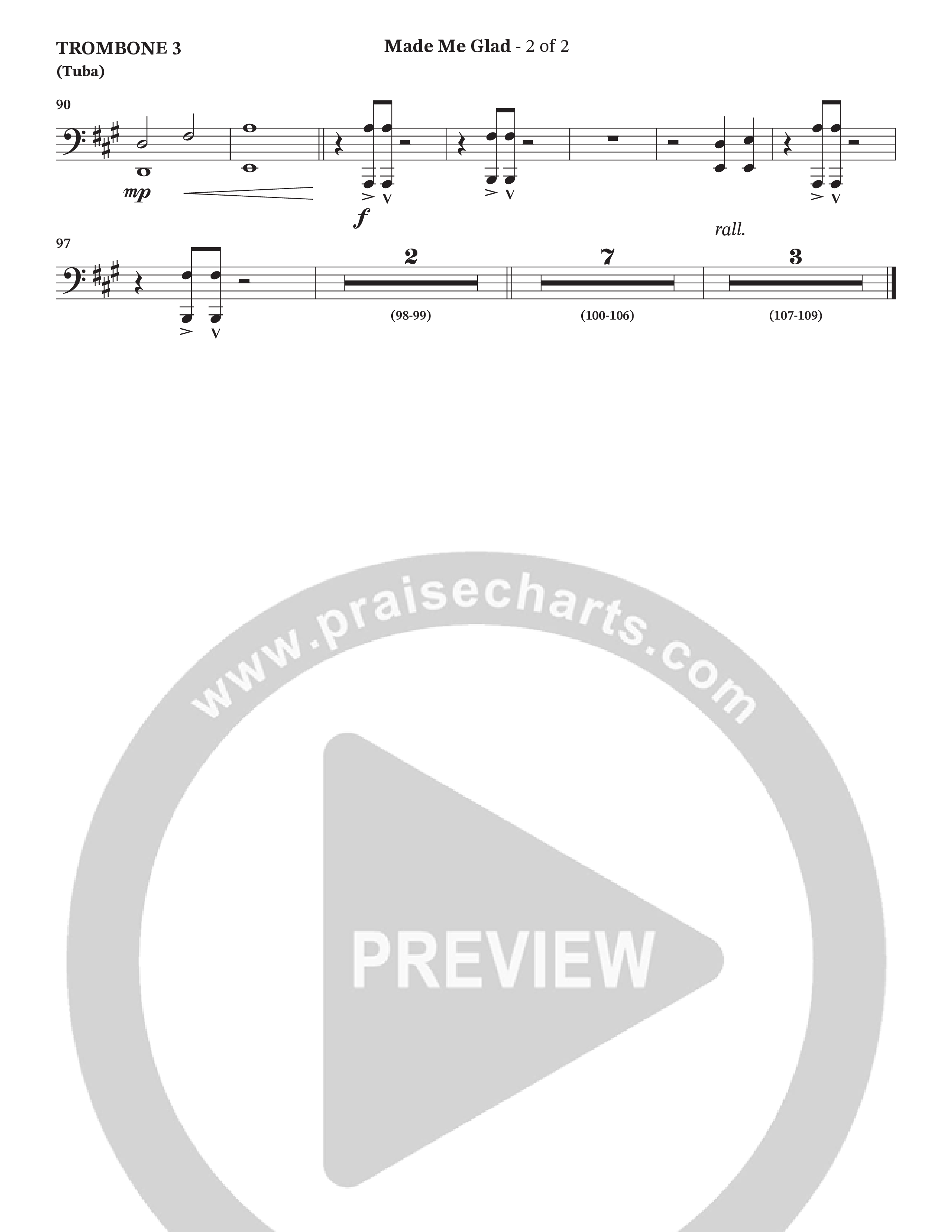 Made Me Glad (Choral Anthem SATB) Trombone 3 (StowTown Worship / TaRanda Greene)