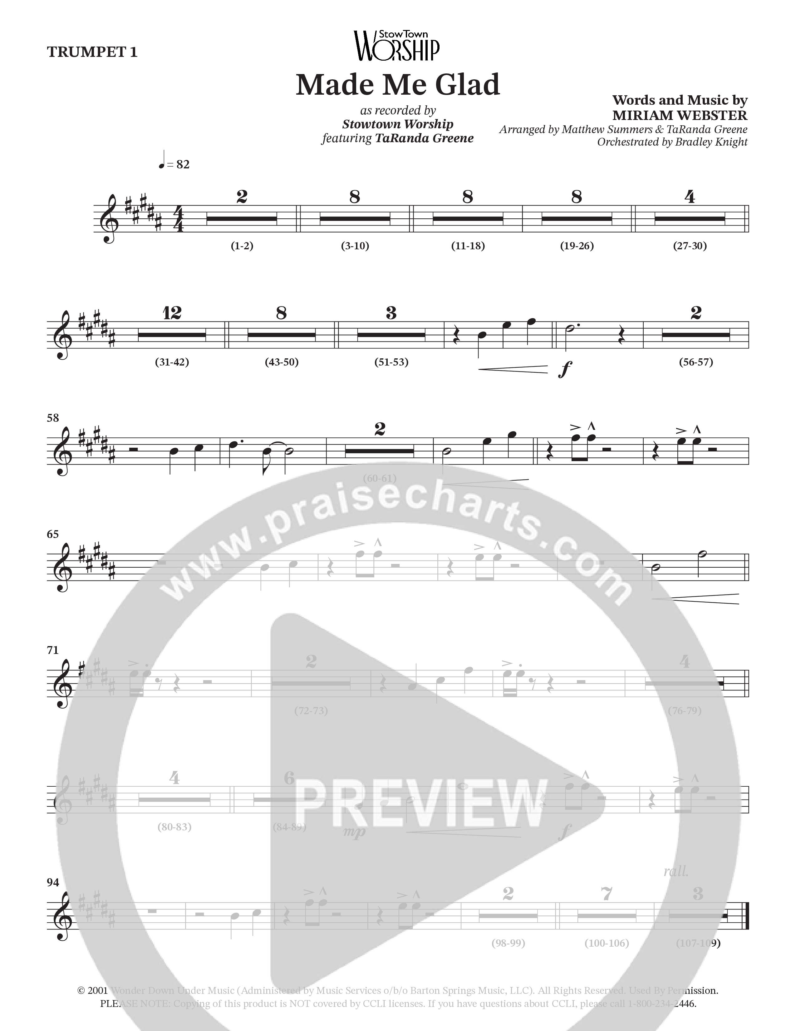 Made Me Glad (Choral Anthem SATB) Trumpet 1 (StowTown Worship / TaRanda Greene)