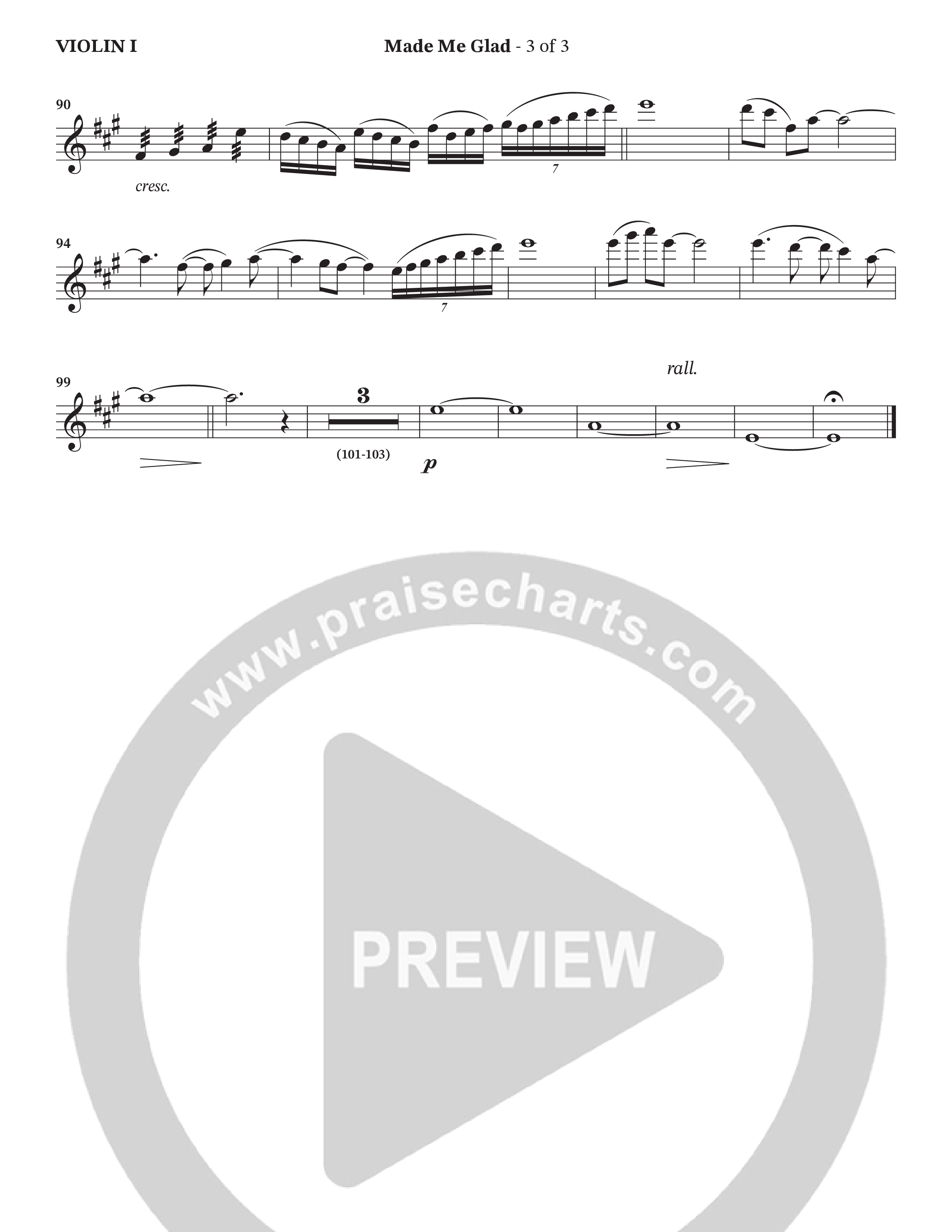 Made Me Glad (Choral Anthem SATB) Violin 1 (StowTown Worship / TaRanda Greene)