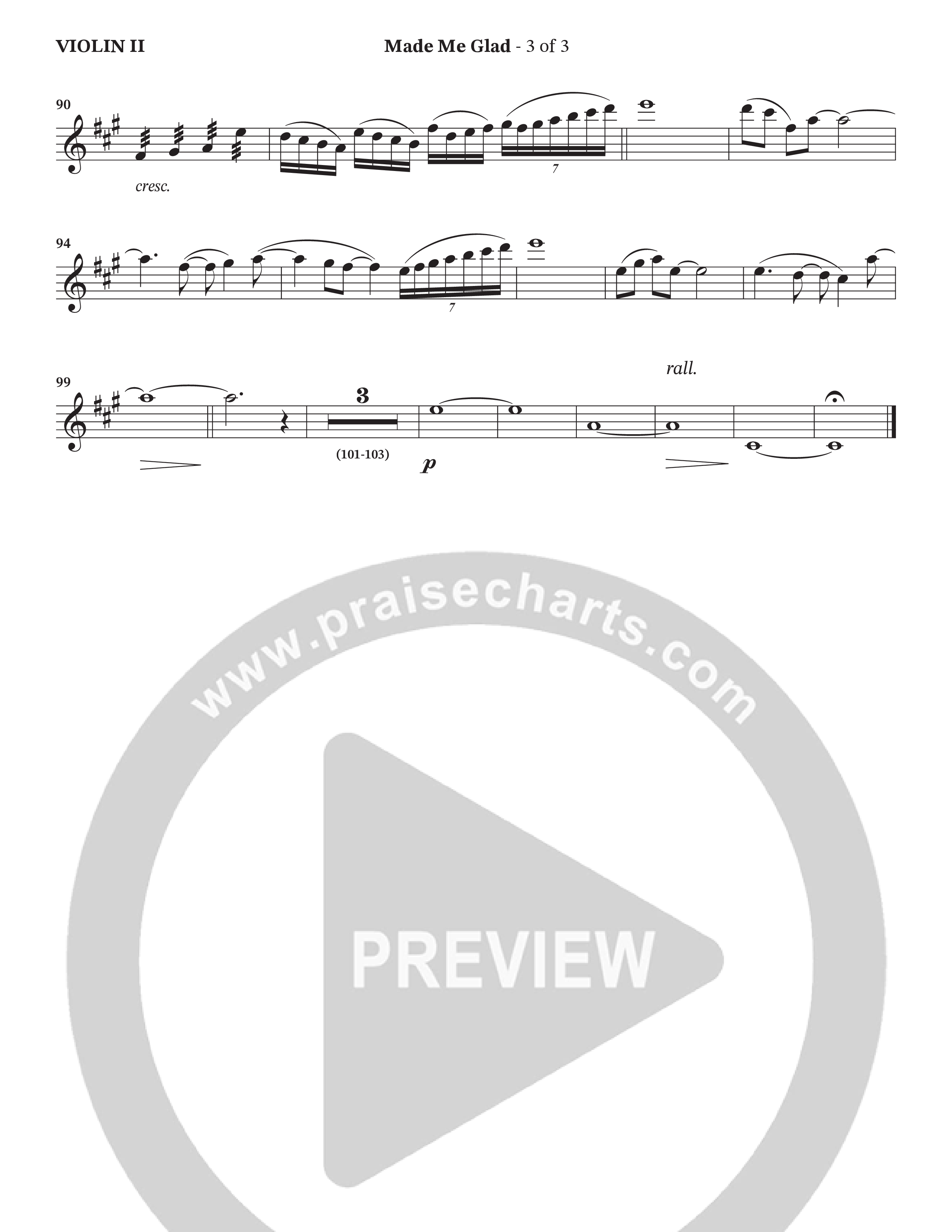 Made Me Glad (Choral Anthem SATB) Violin 2 (StowTown Worship / TaRanda Greene)