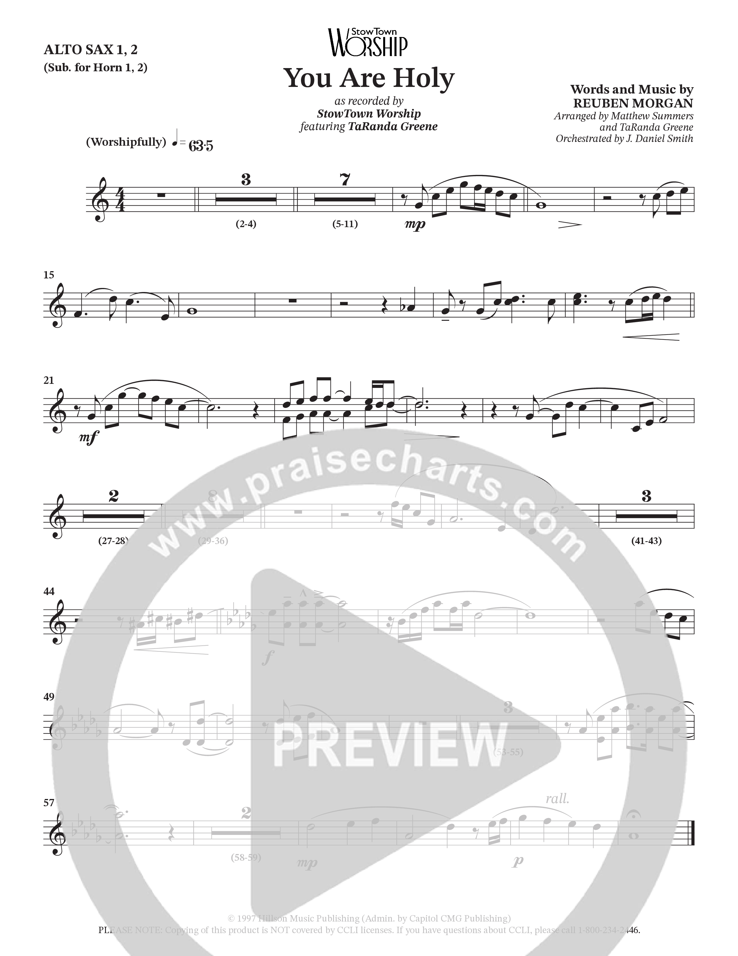 You Are Holy (Choral Anthem SATB) Alto Sax 1/2 (StowTown Worship / TaRanda Greene)