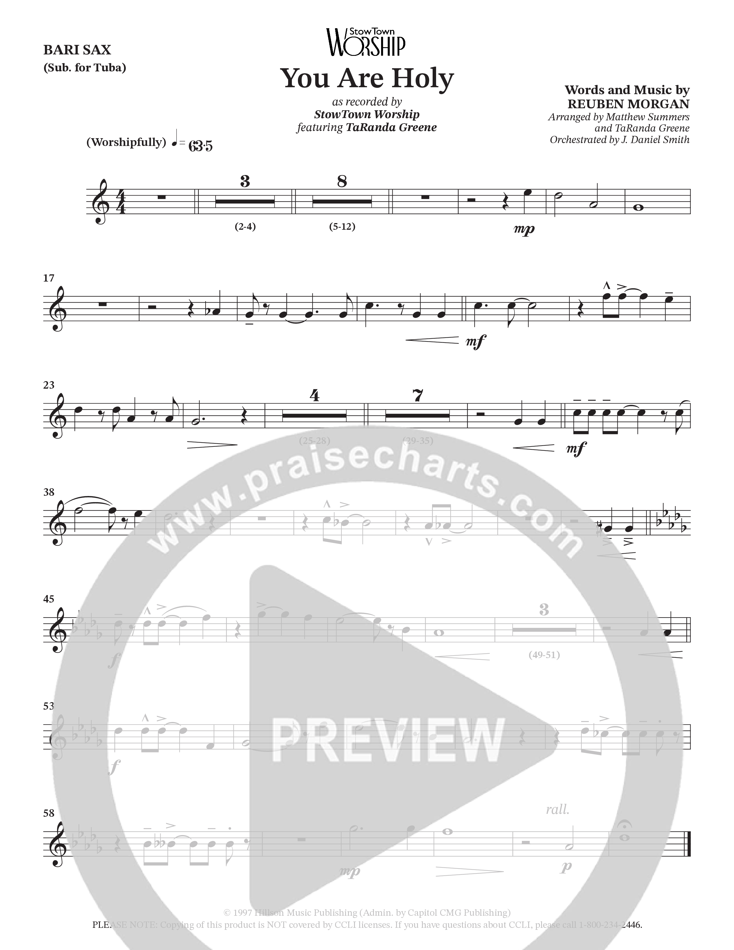 You Are Holy (Choral Anthem SATB) Bari Sax (StowTown Worship / TaRanda Greene)