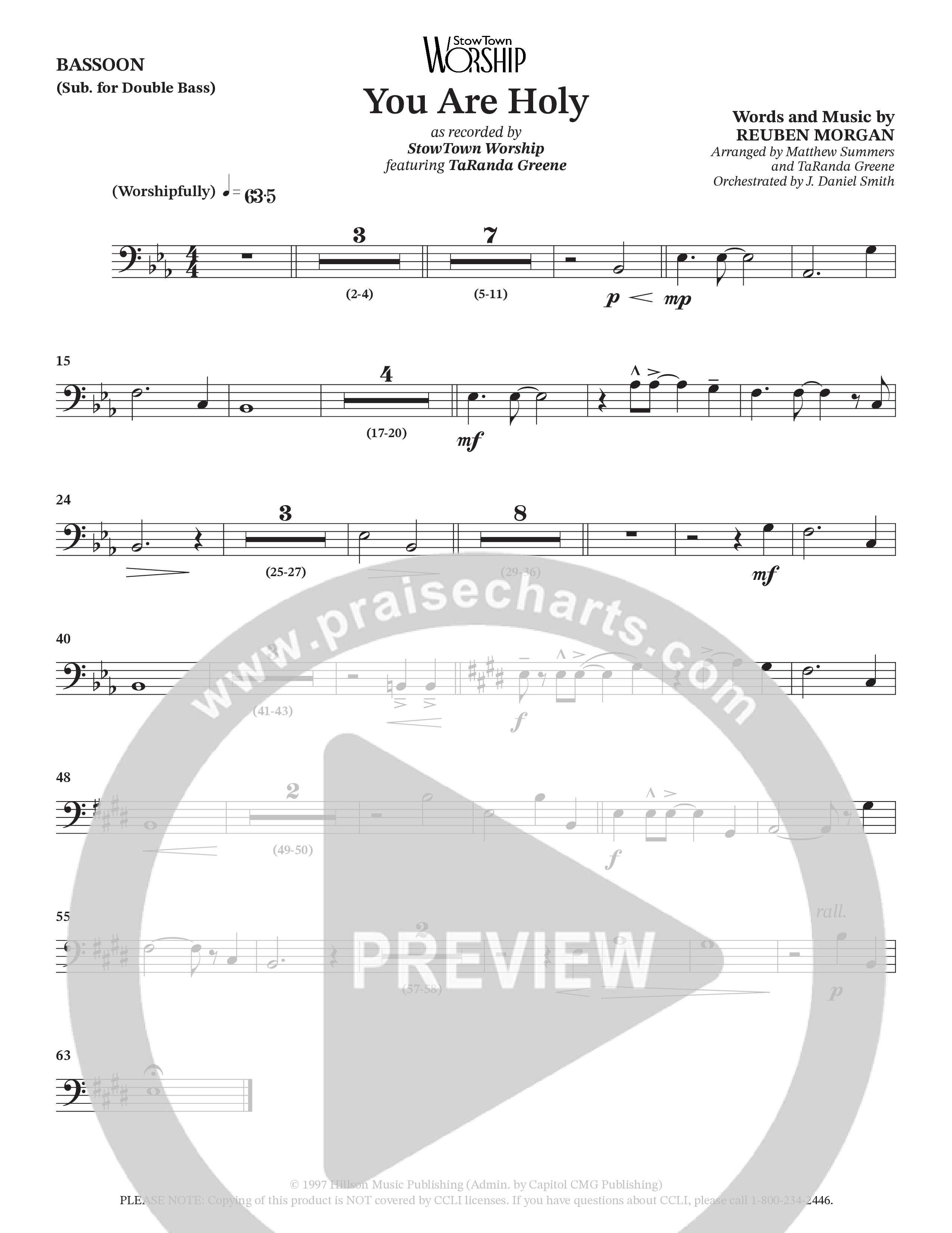 You Are Holy (Choral Anthem SATB) Bassoon (StowTown Worship / TaRanda Greene)
