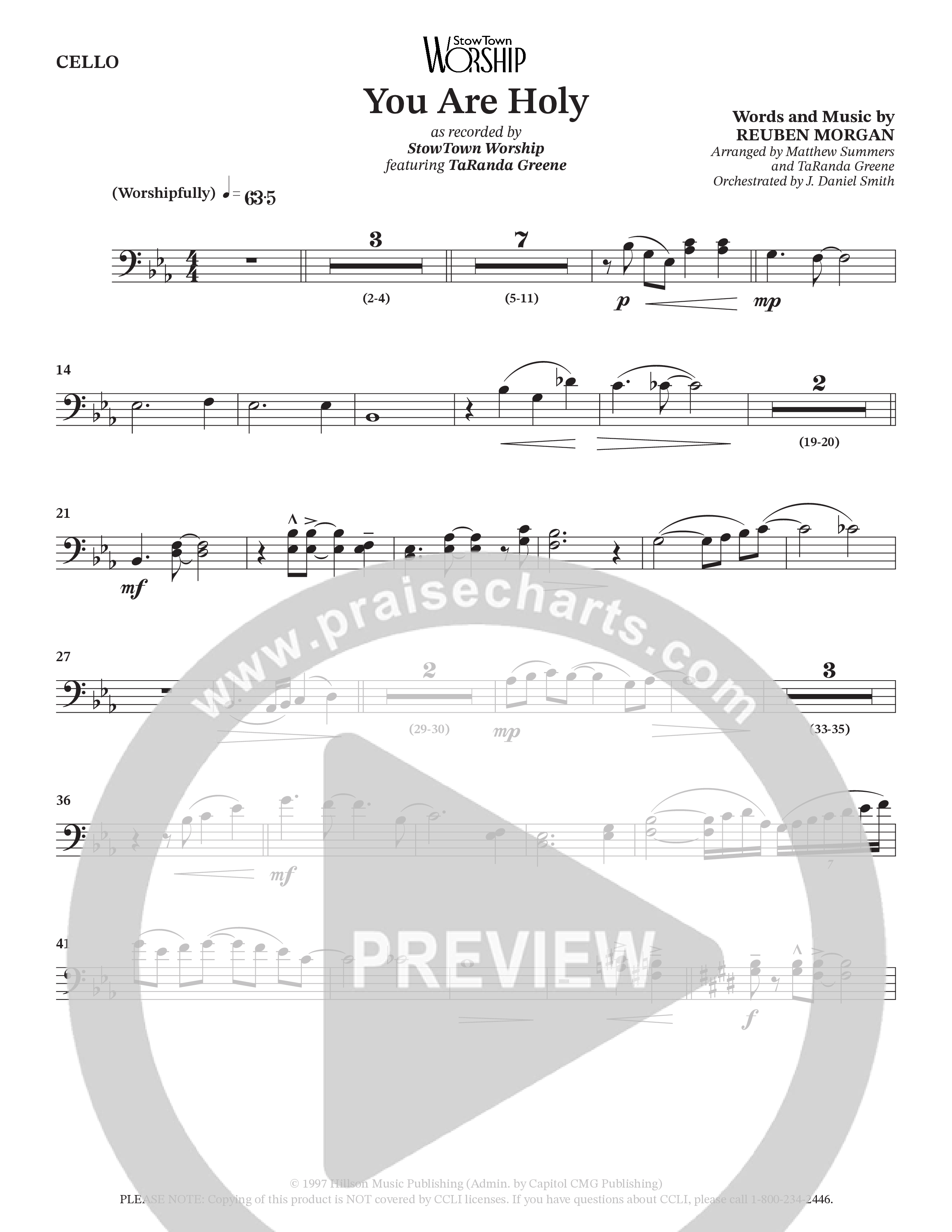 You Are Holy (Choral Anthem SATB) Cello (StowTown Worship / TaRanda Greene)