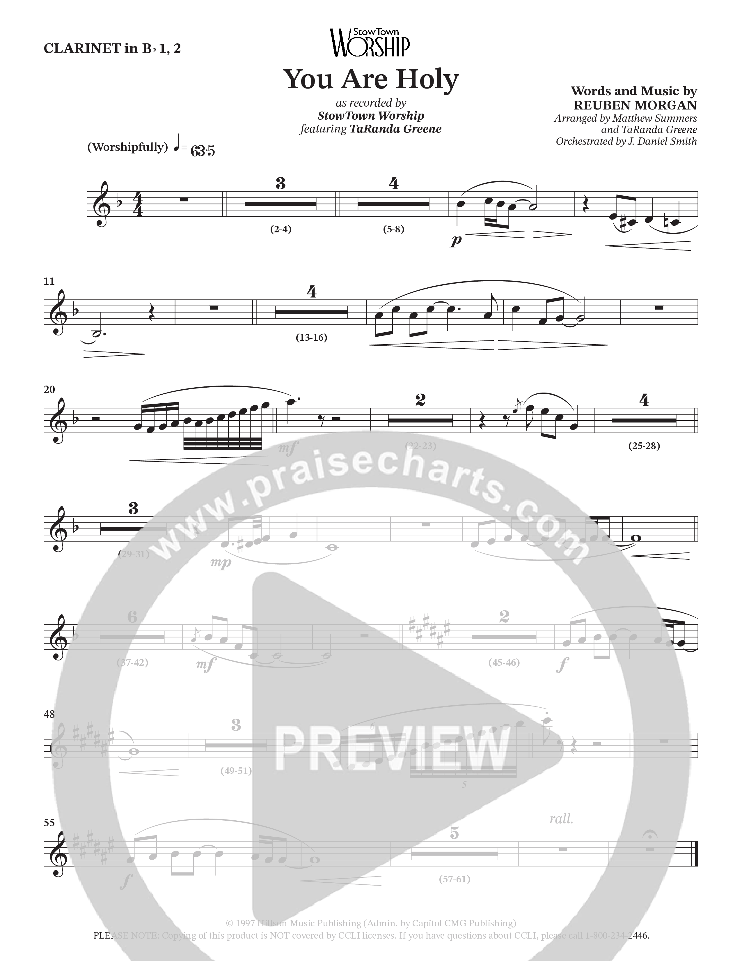 You Are Holy (Choral Anthem SATB) Clarinet 1/2 (StowTown Worship / TaRanda Greene)