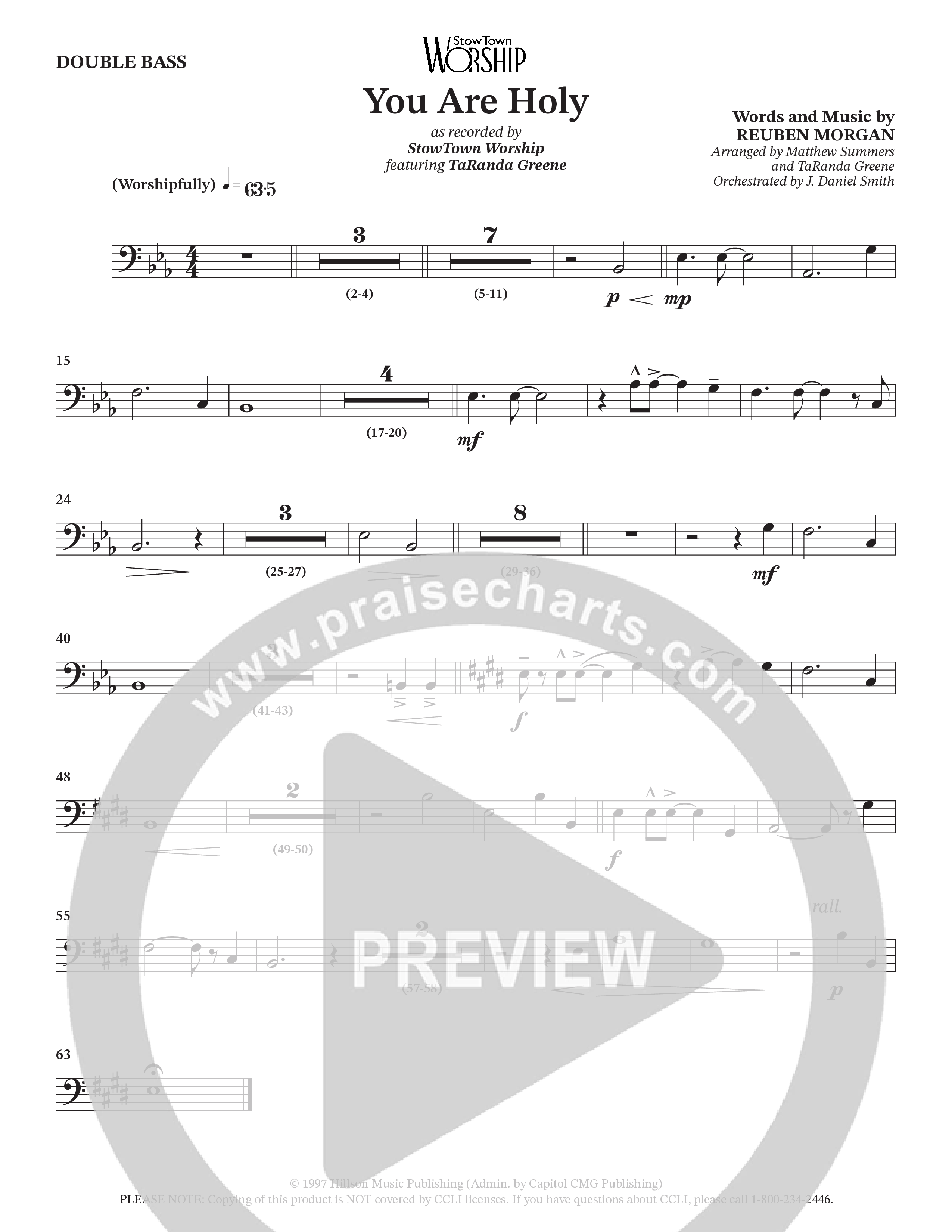 You Are Holy (Choral Anthem SATB) Double Bass (StowTown Worship / TaRanda Greene)