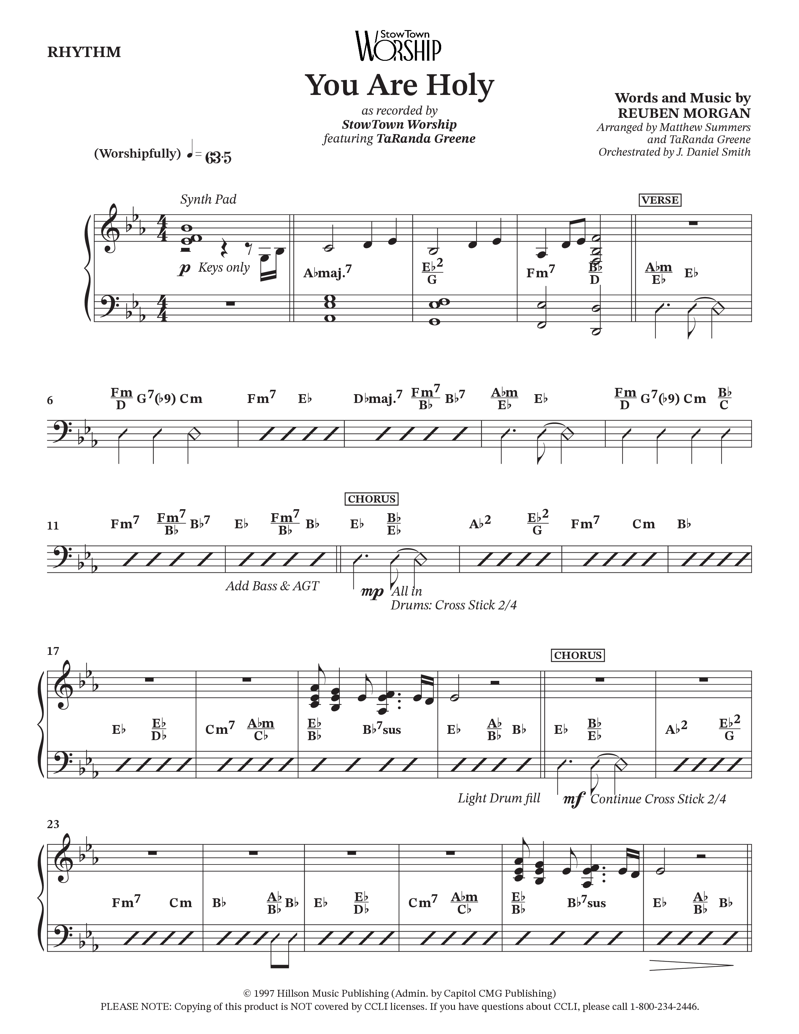 You Are Holy (Choral Anthem SATB) Rhythm Chart (StowTown Worship / TaRanda Greene)