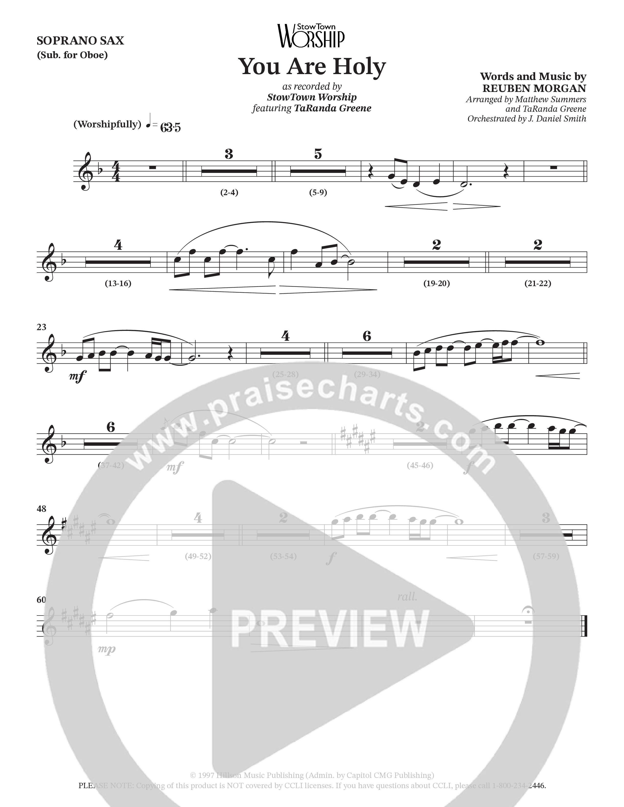 You Are Holy (Choral Anthem SATB) Soprano Sax (StowTown Worship / TaRanda Greene)