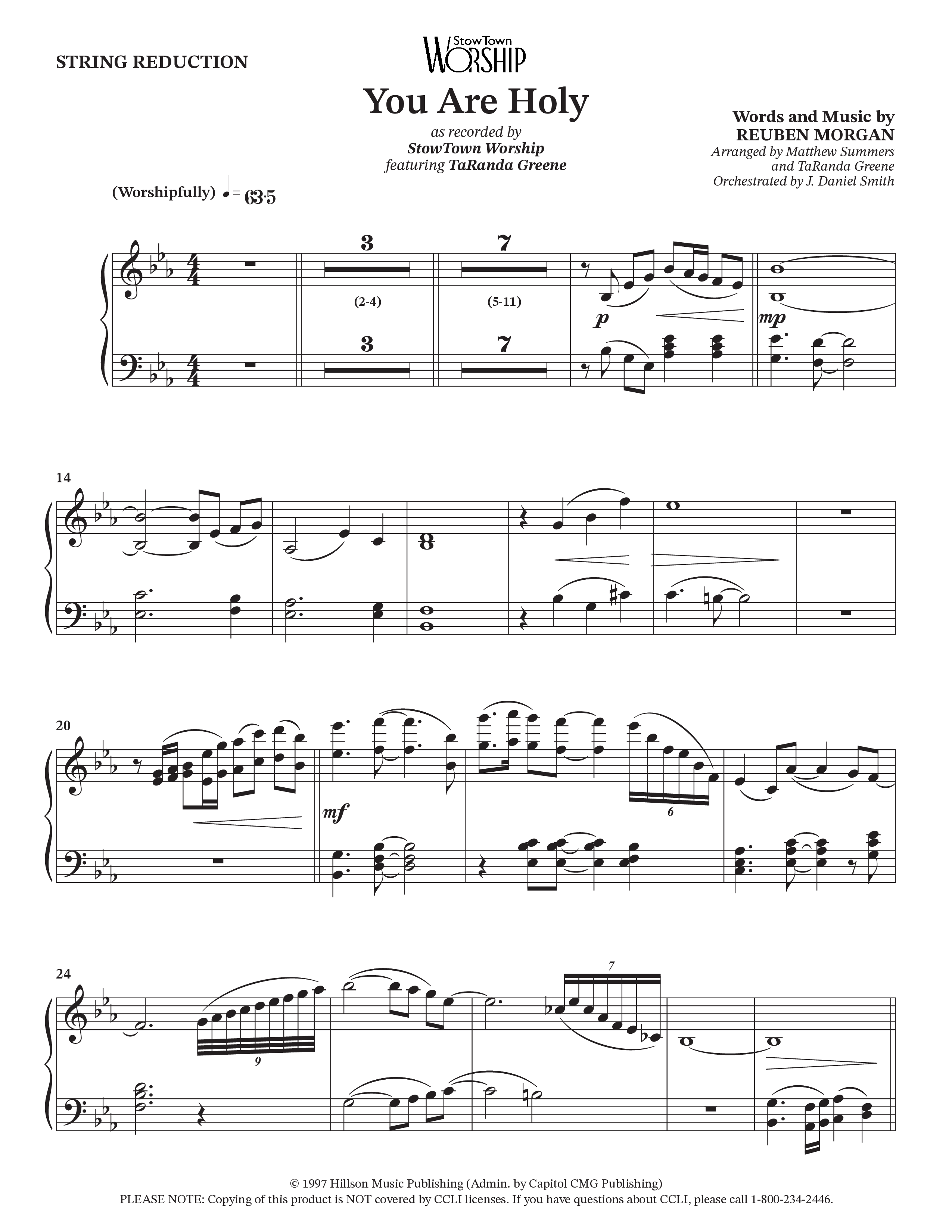 You Are Holy (Choral Anthem SATB) String Reduction (StowTown Worship / TaRanda Greene)