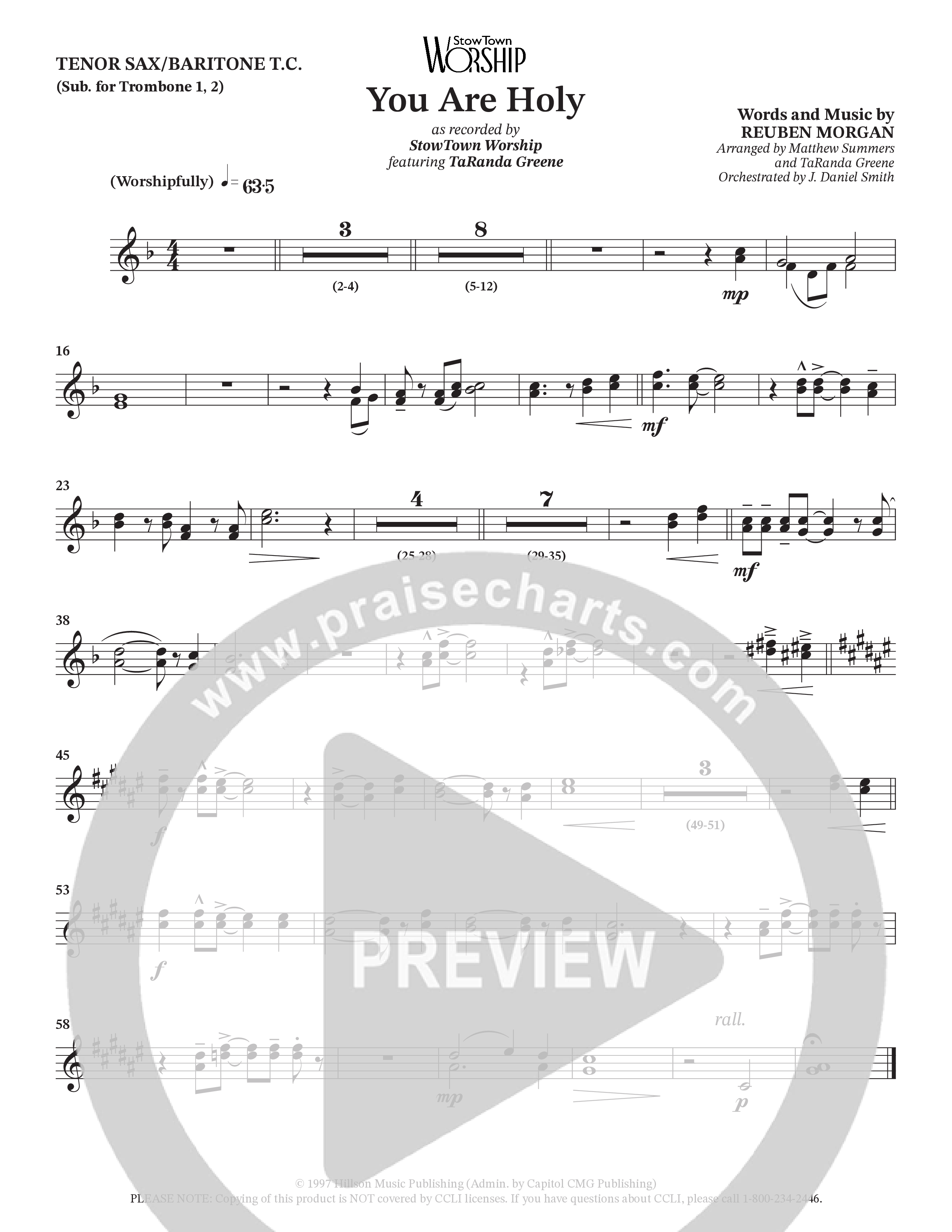 You Are Holy (Choral Anthem SATB) Tenor Sax/Baritone T.C. (StowTown Worship / TaRanda Greene)