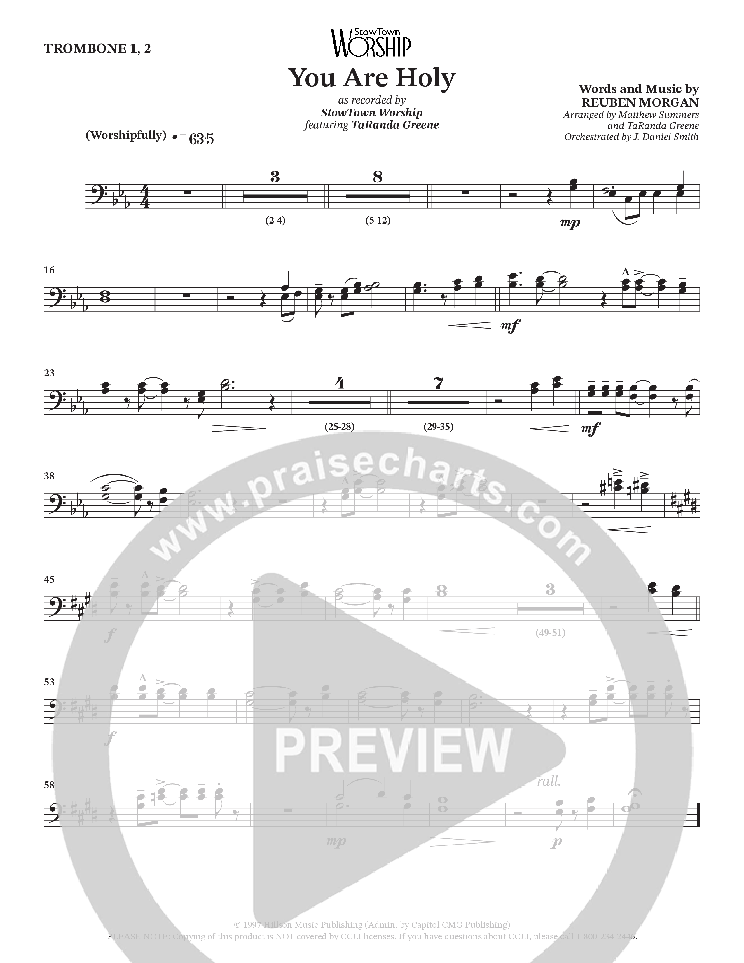 You Are Holy (Choral Anthem SATB) Trombone 1/2 (StowTown Worship / TaRanda Greene)