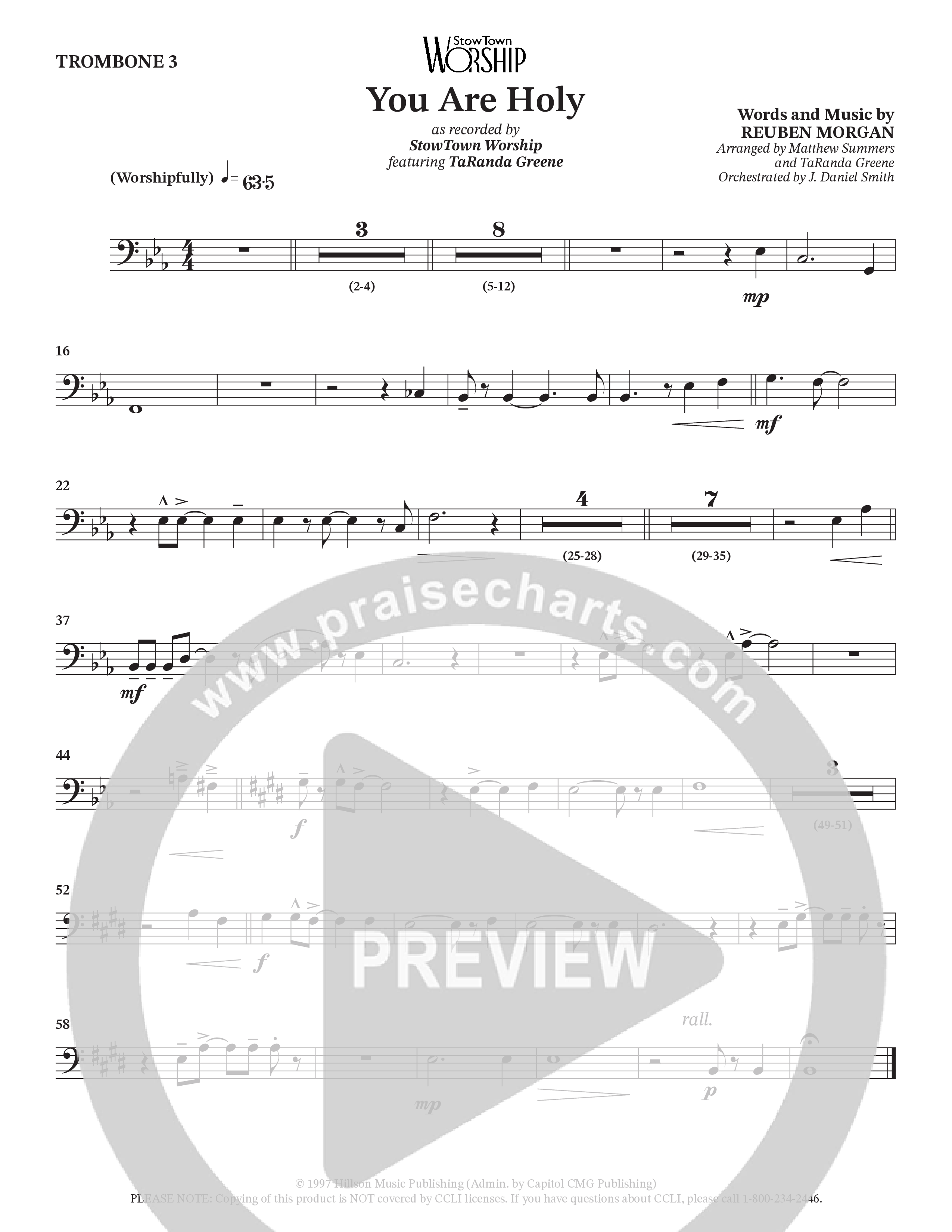 You Are Holy (Choral Anthem SATB) Trombone 3 (StowTown Worship / TaRanda Greene)