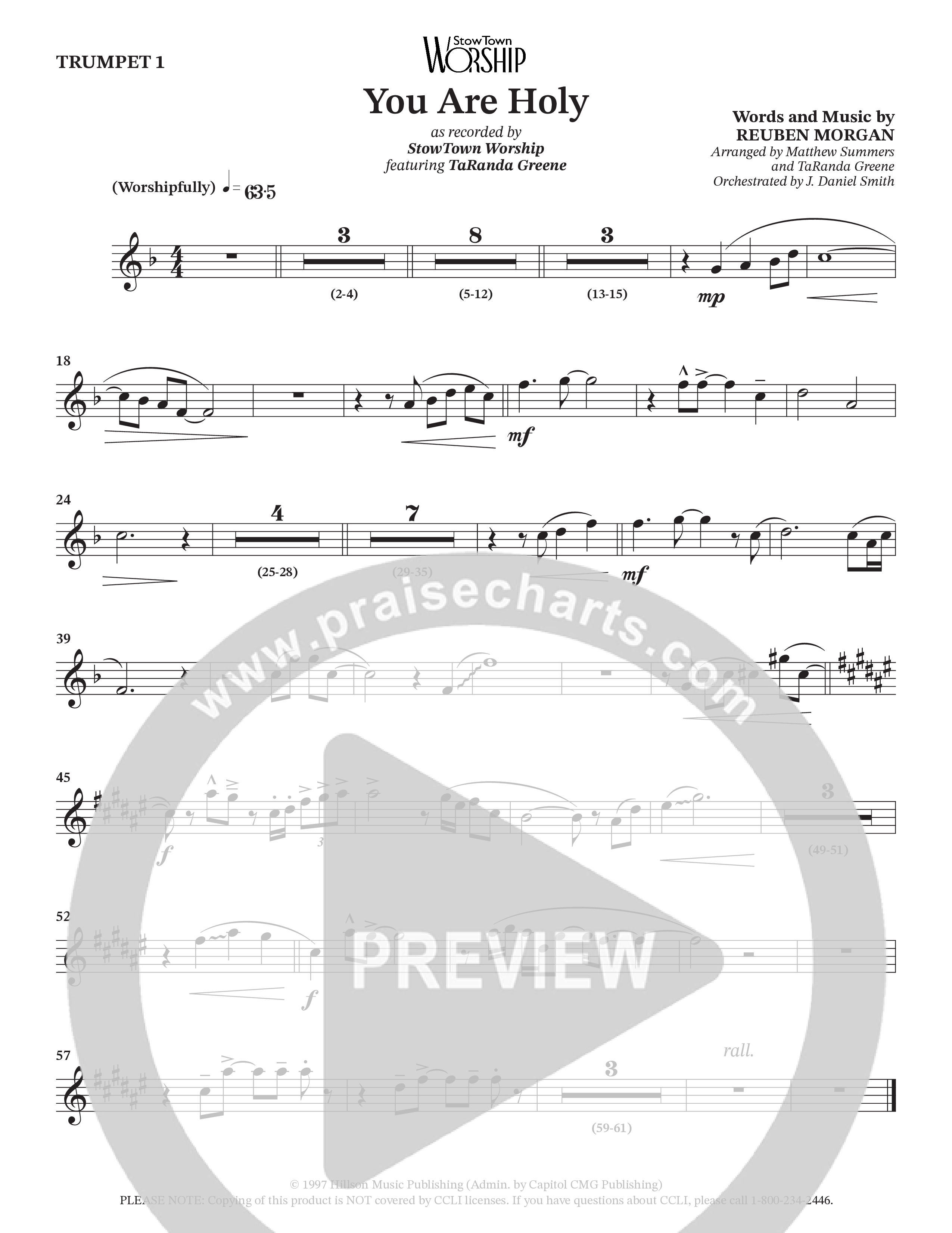 You Are Holy (Choral Anthem SATB) Trumpet 1 (StowTown Worship / TaRanda Greene)