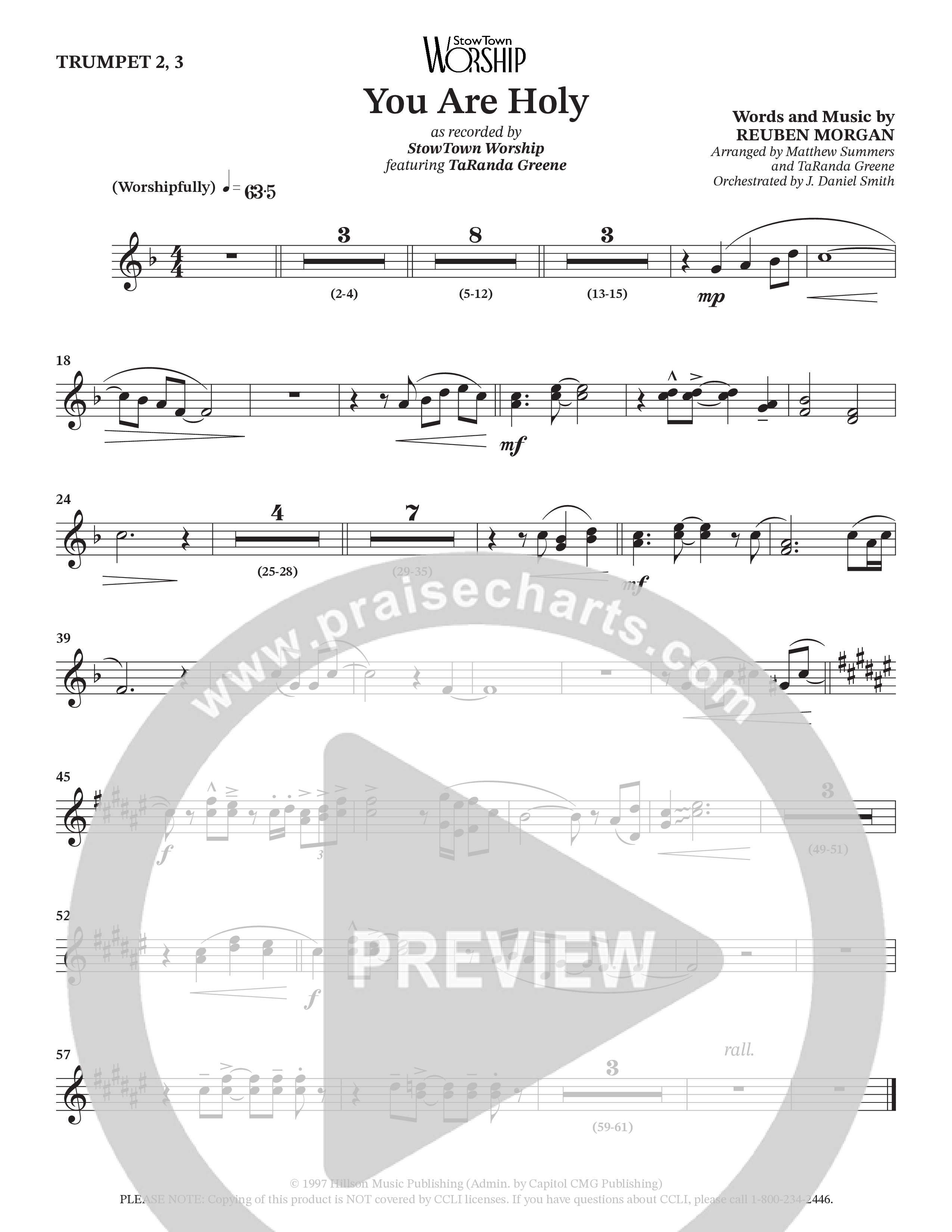 You Are Holy (Choral Anthem SATB) Trumpet 2/3 (StowTown Worship / TaRanda Greene)