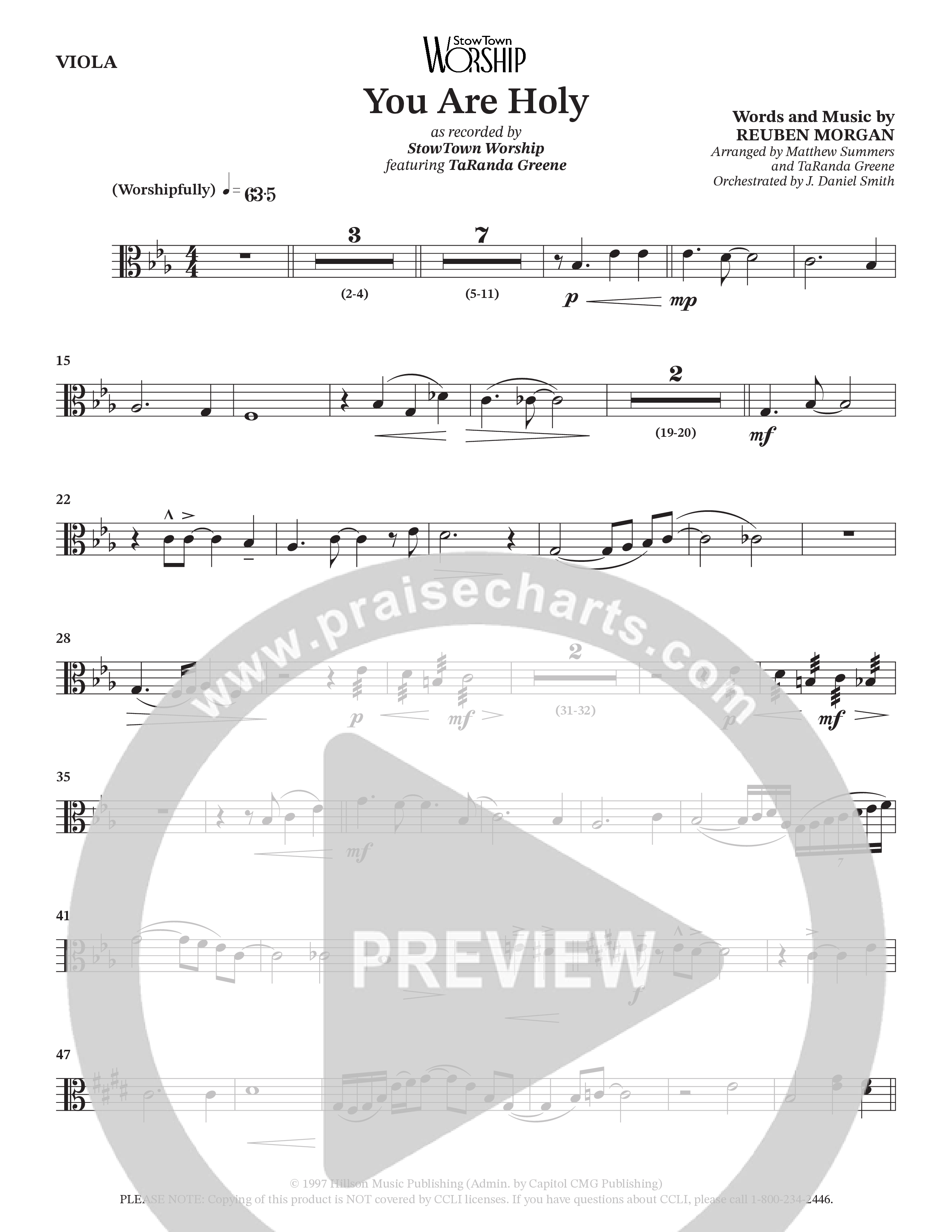 You Are Holy (Choral Anthem SATB) Viola (StowTown Worship / TaRanda Greene)