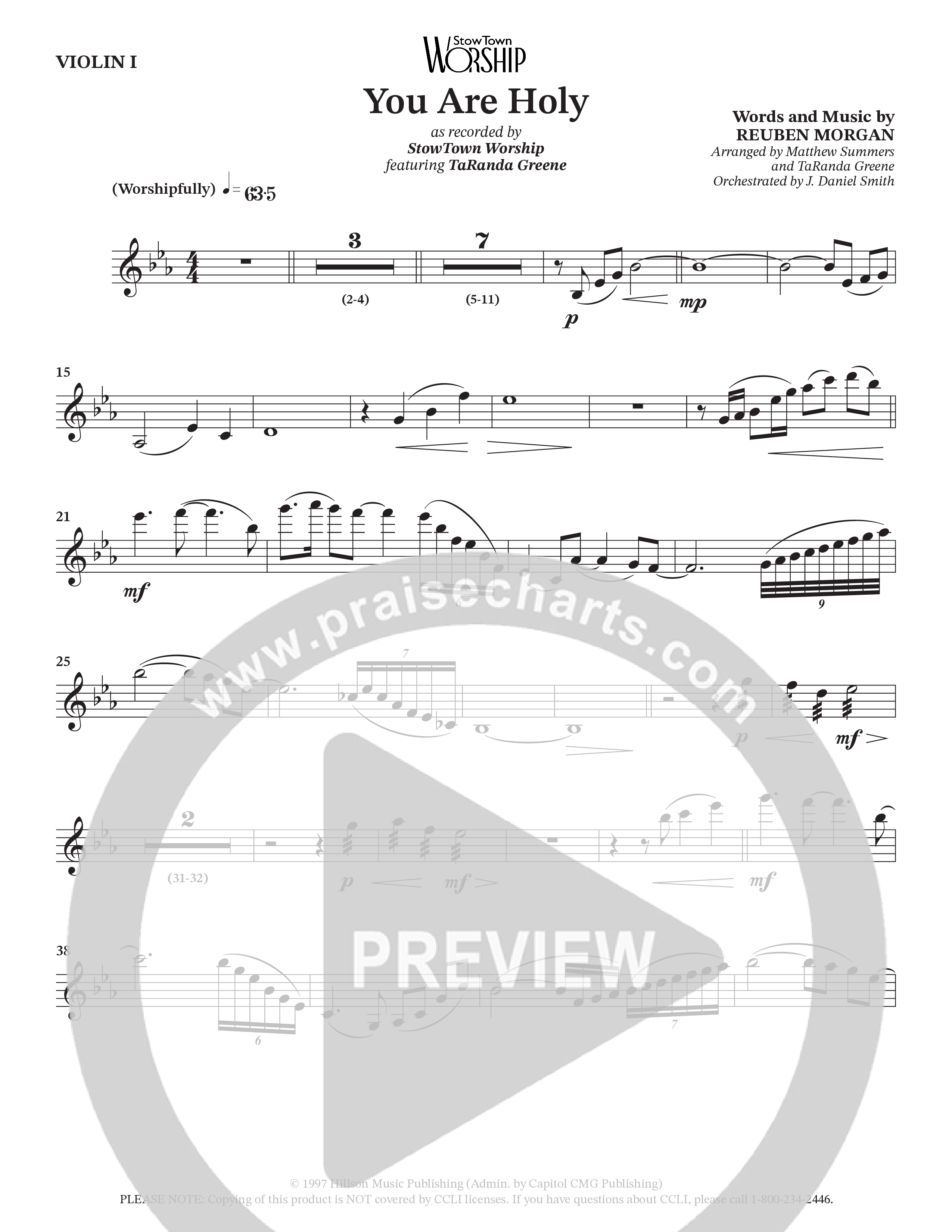 You Are Holy (Choral Anthem SATB) Violin 1 (StowTown Worship / TaRanda Greene)