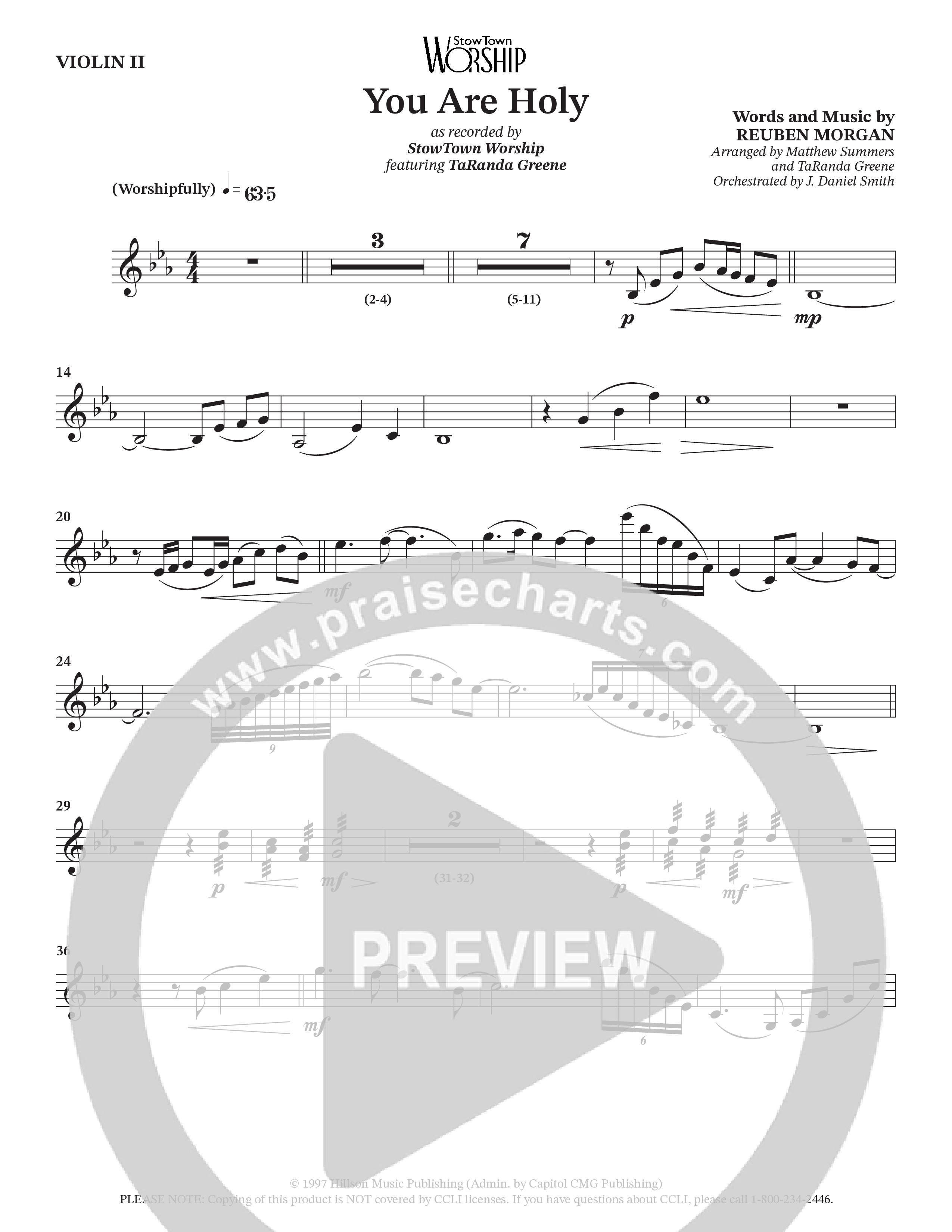 You Are Holy (Choral Anthem SATB) Violin 2 (StowTown Worship / TaRanda Greene)