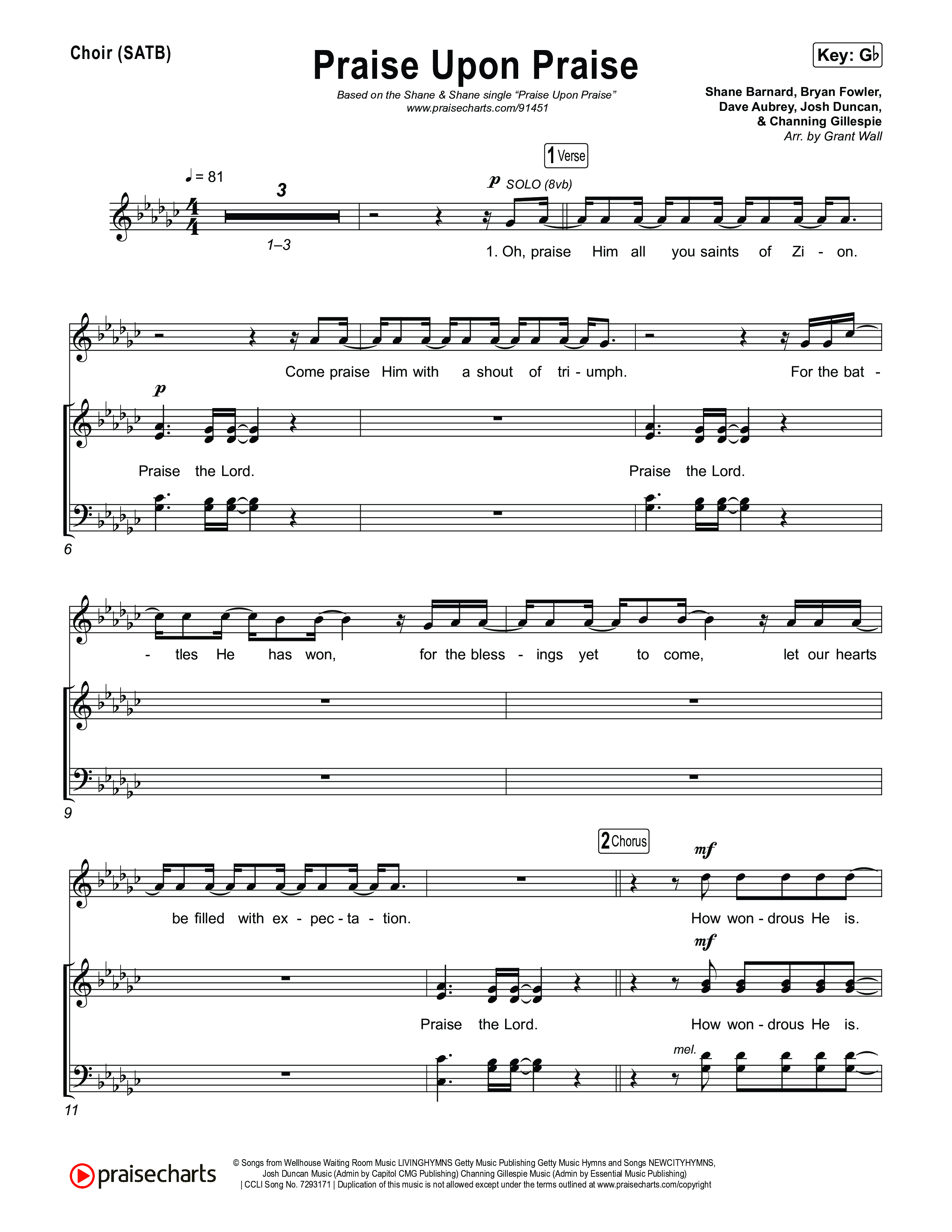 Praise Upon Praise Choir Sheet (SATB) (Shane & Shane)