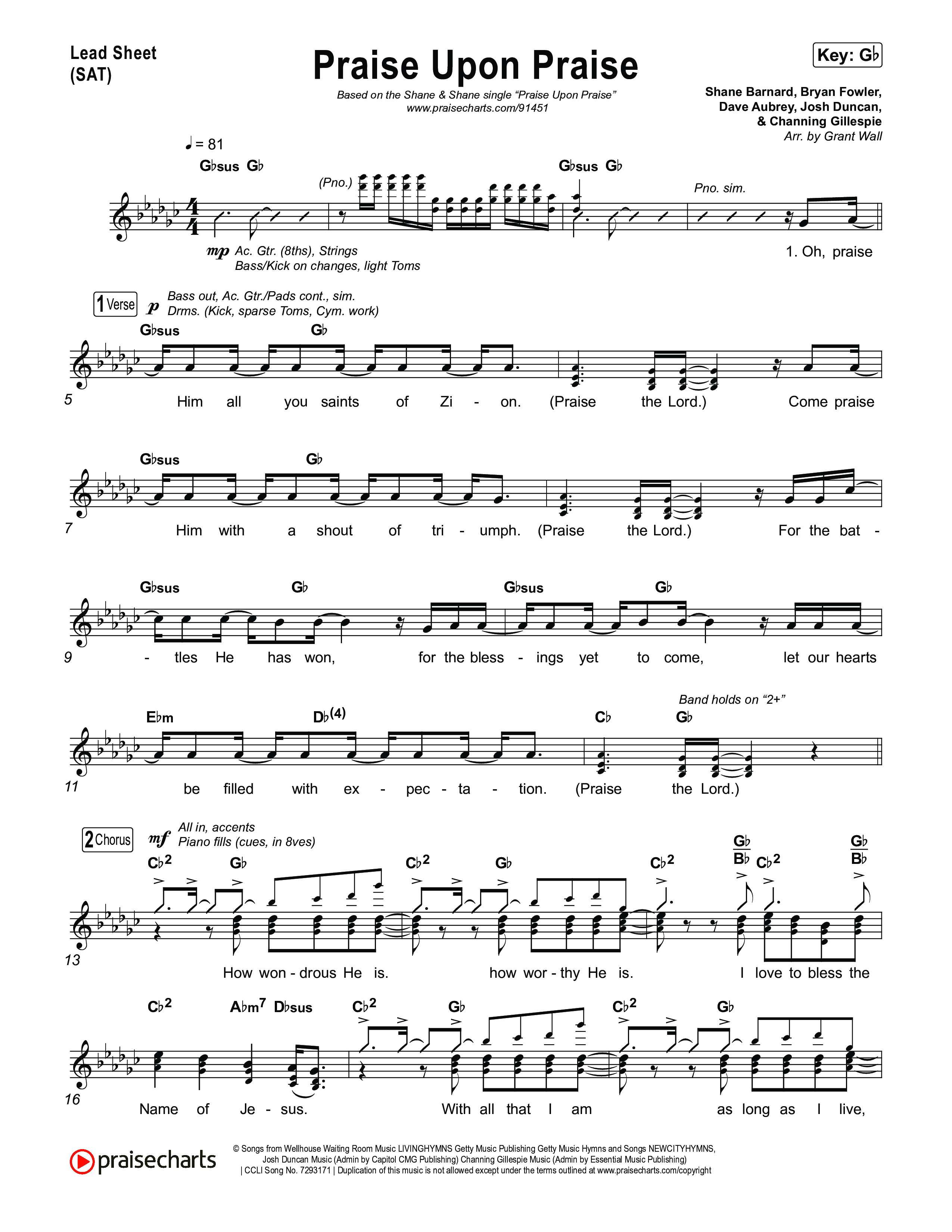Praise Upon Praise Lead Sheet (SAT) (Shane & Shane)