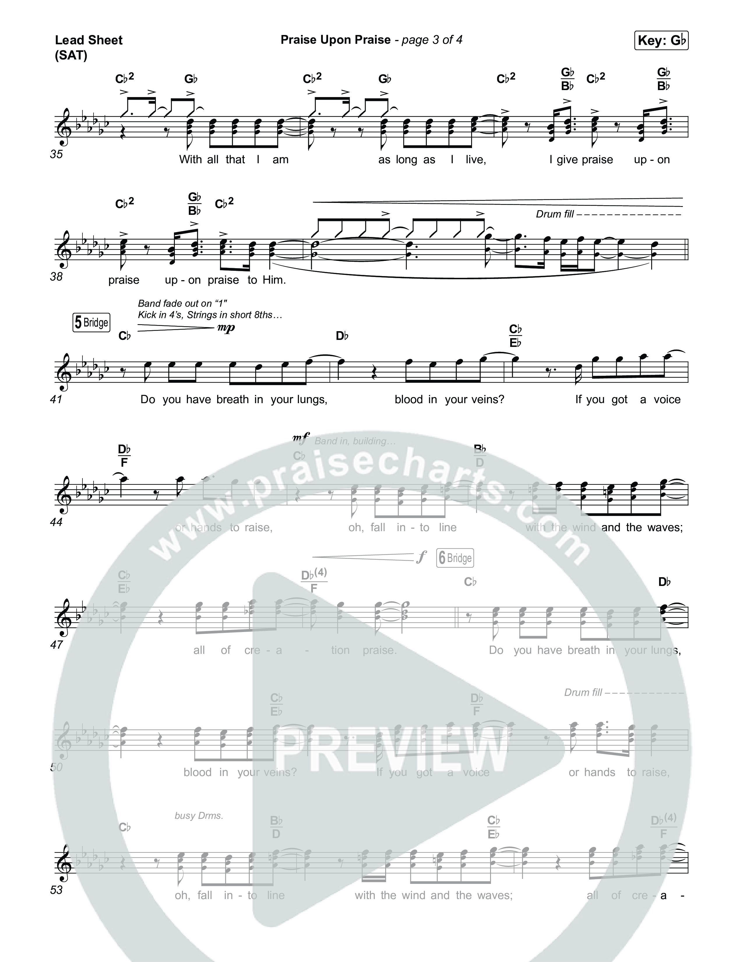 Praise Upon Praise Lead Sheet (SAT) (Shane & Shane)