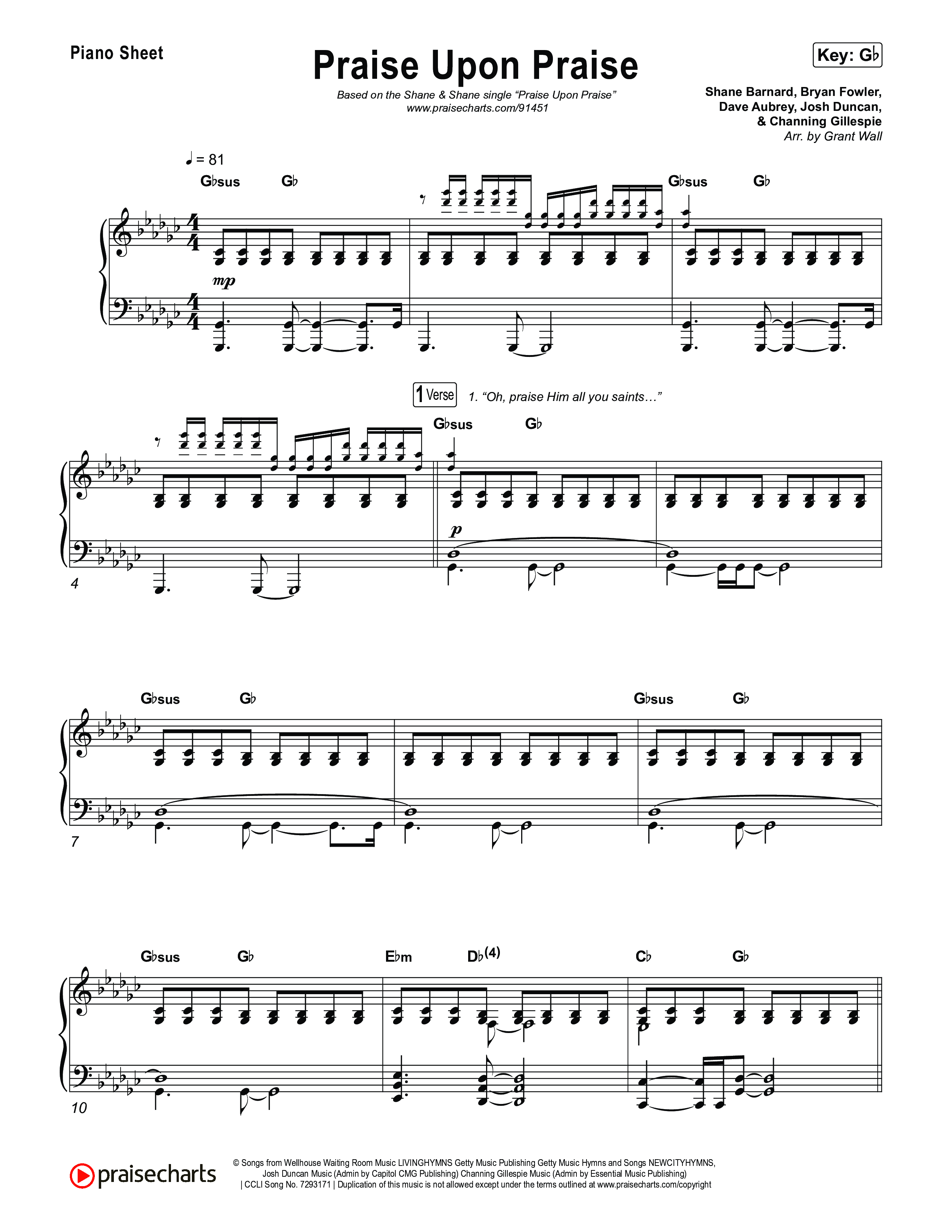 Praise Upon Praise Piano Sheet (Shane & Shane)