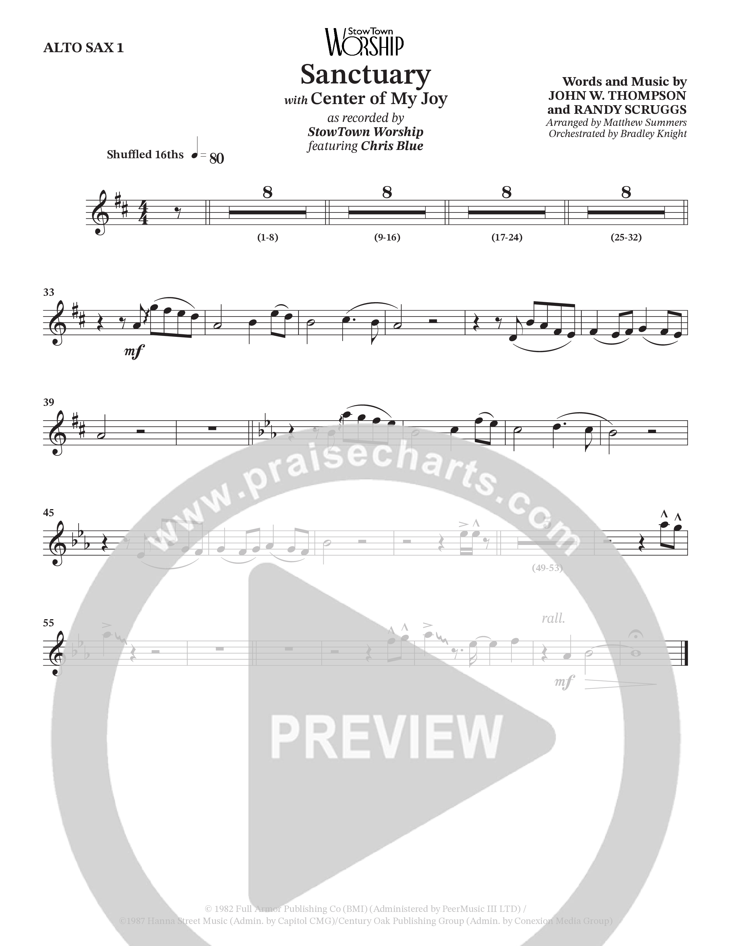 Sanctuary (with Center Of My Joy) (Choral Anthem SATB) Alto Sax (StowTown Worship / Chris Blue)