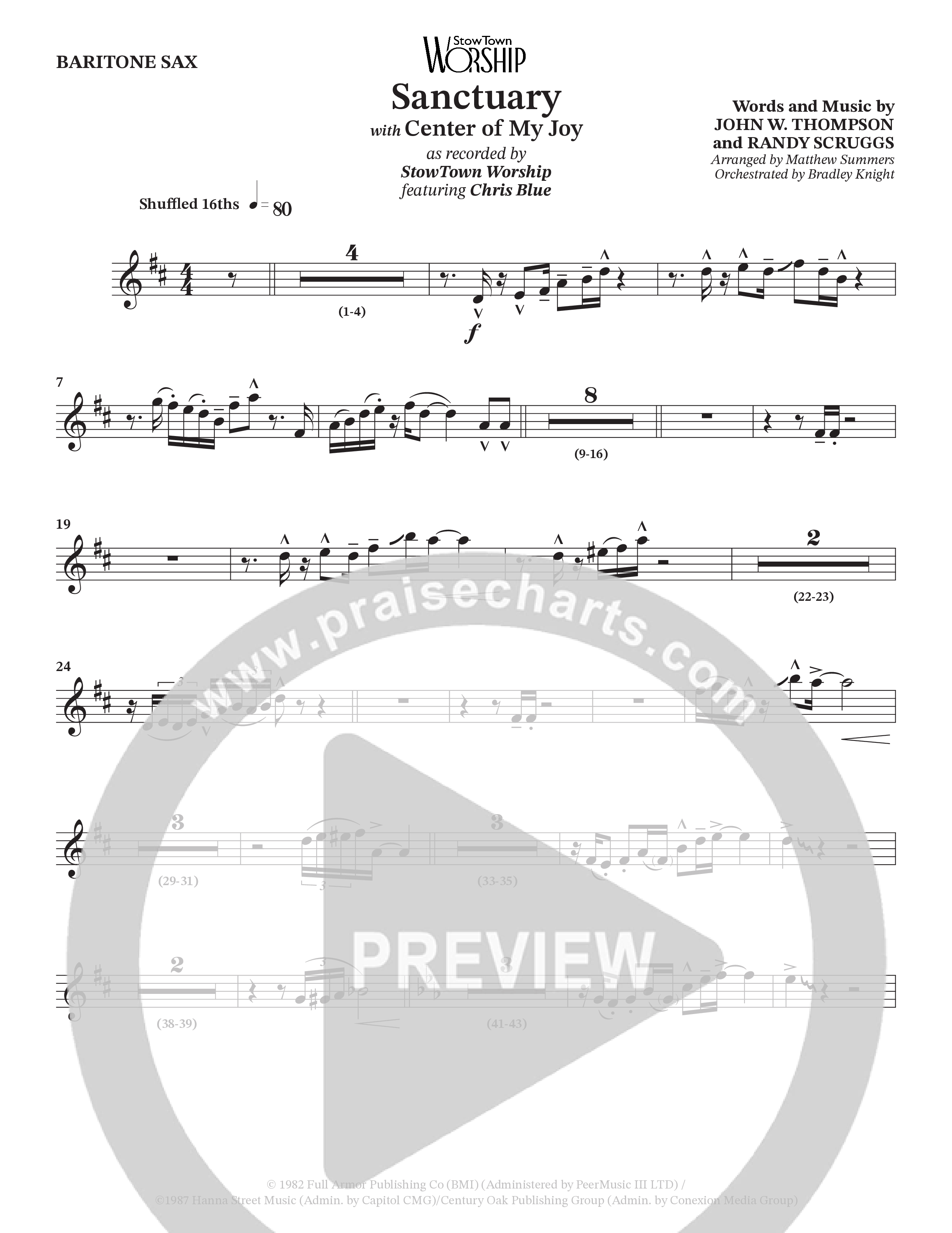 Sanctuary (with Center Of My Joy) (Choral Anthem SATB) Bari Sax (StowTown Worship / Chris Blue)