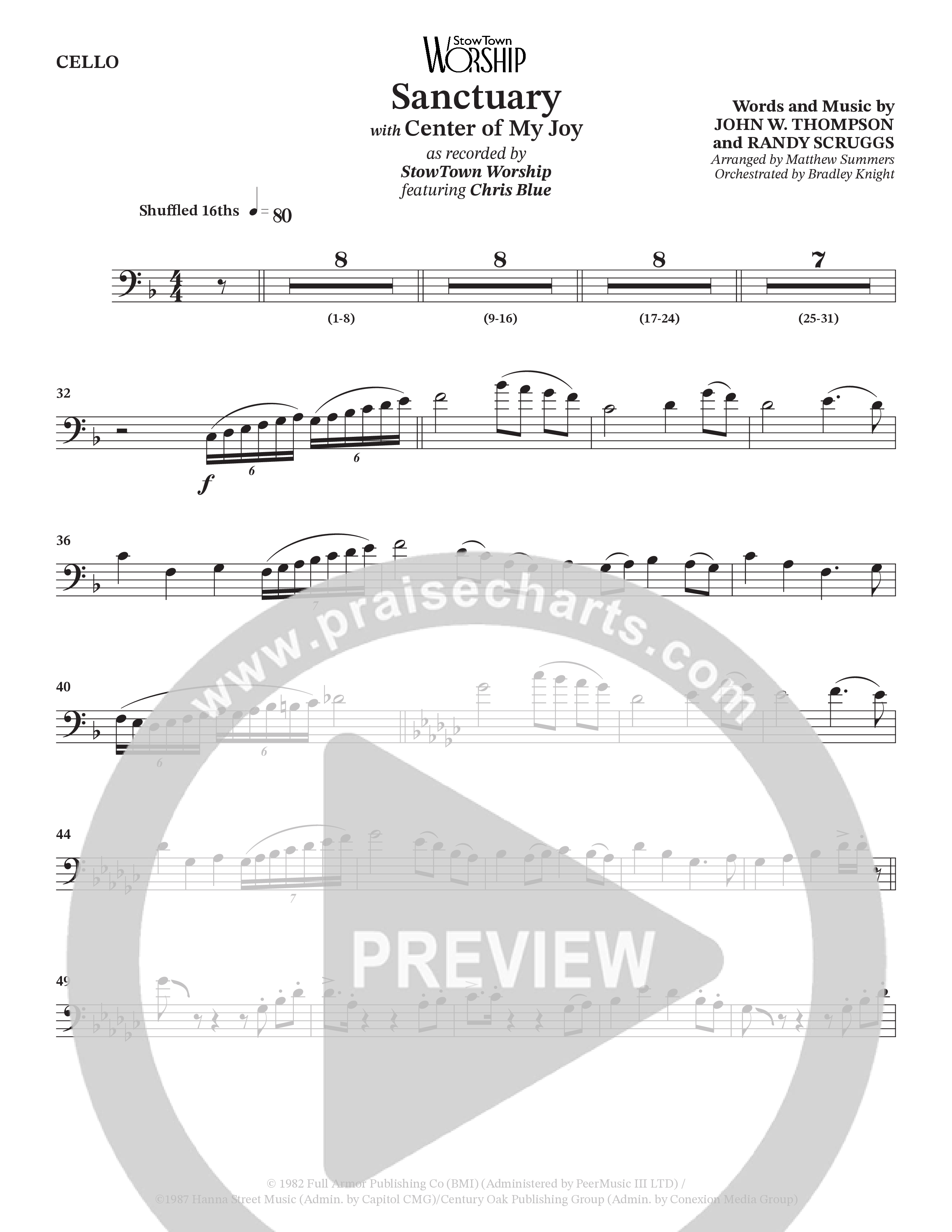 Sanctuary (with Center Of My Joy) (Choral Anthem SATB) Cello (StowTown Worship / Chris Blue)
