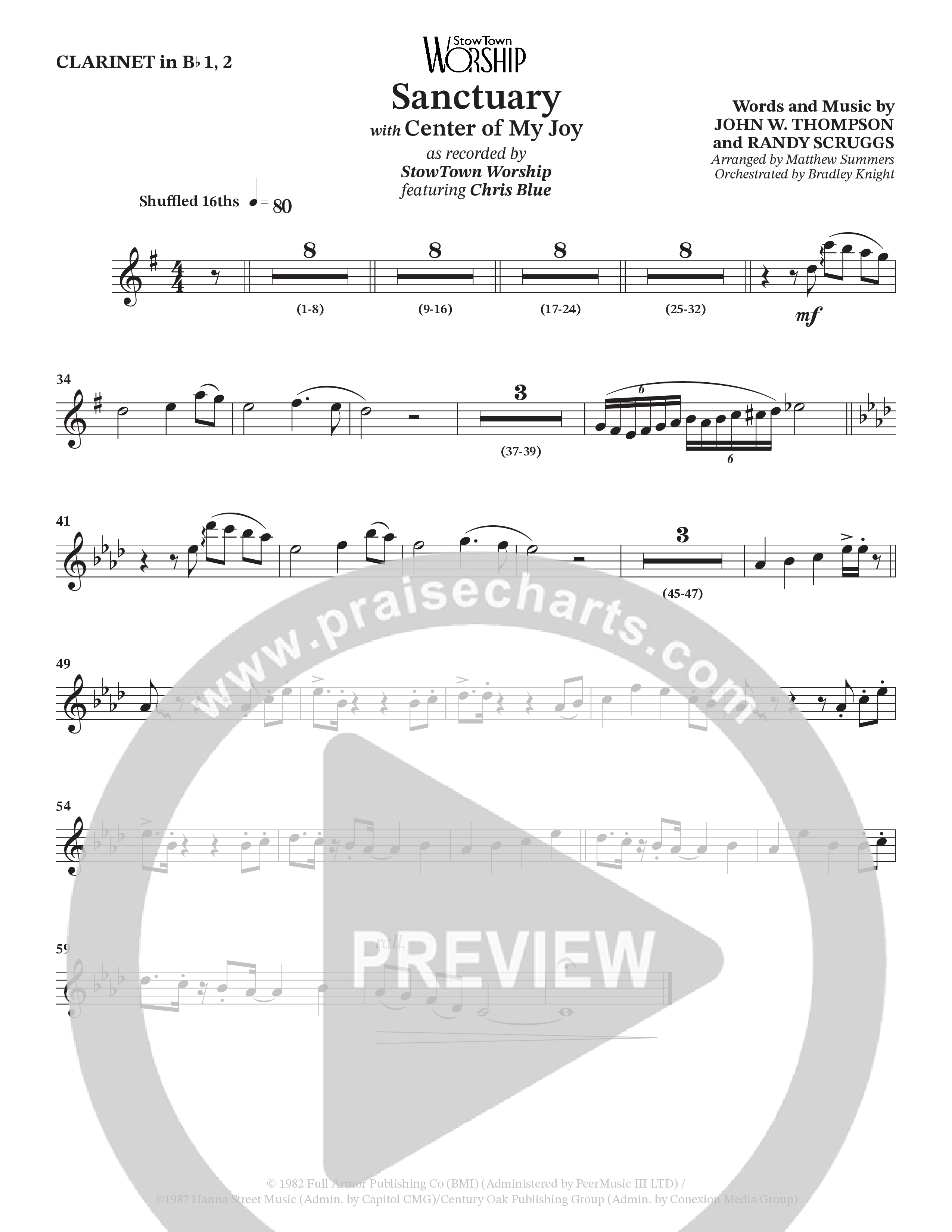 Sanctuary (with Center Of My Joy) (Choral Anthem SATB) Clarinet 1/2 (StowTown Worship / Chris Blue)