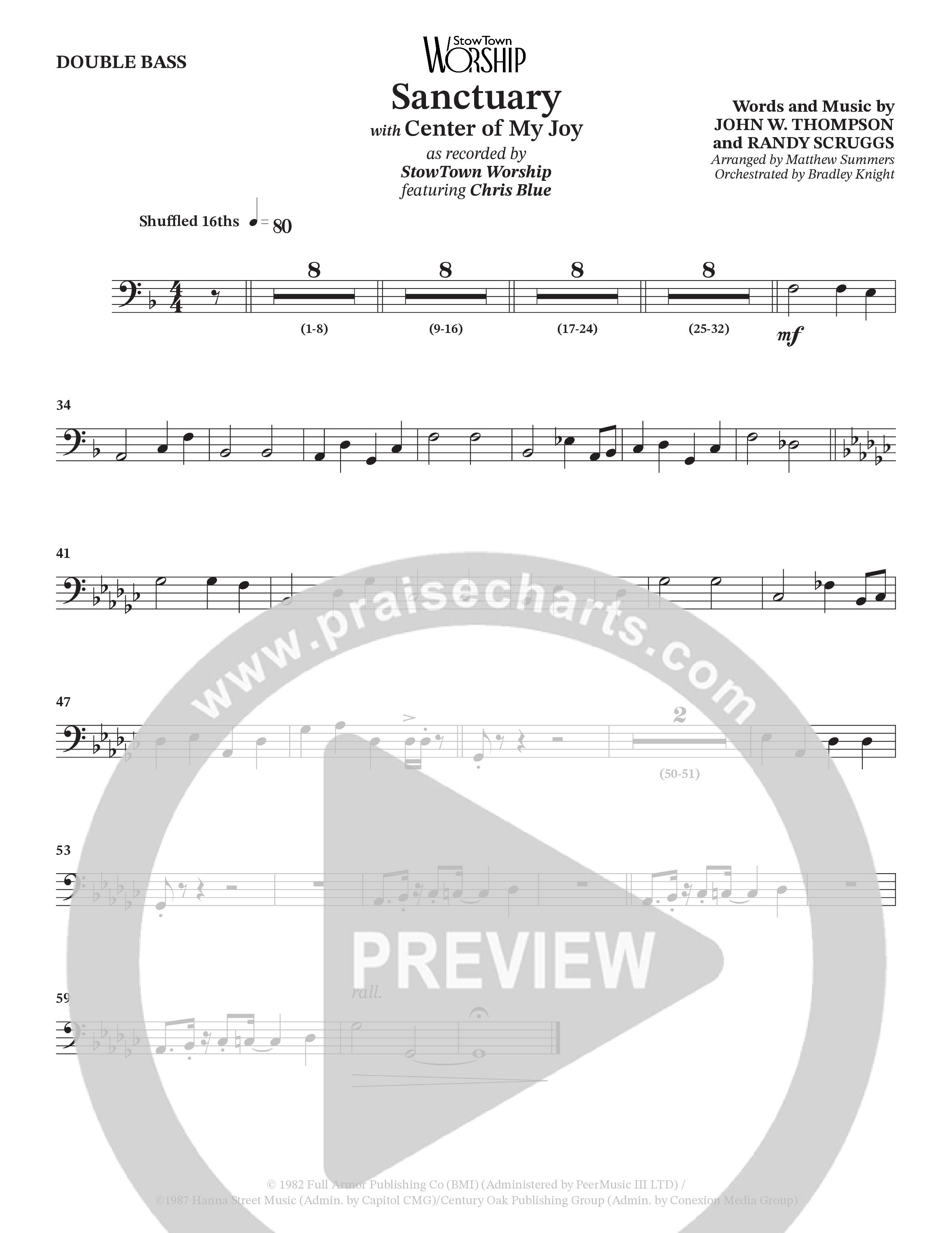 Sanctuary (with Center Of My Joy) (Choral Anthem SATB) Double Bass (StowTown Worship / Chris Blue)