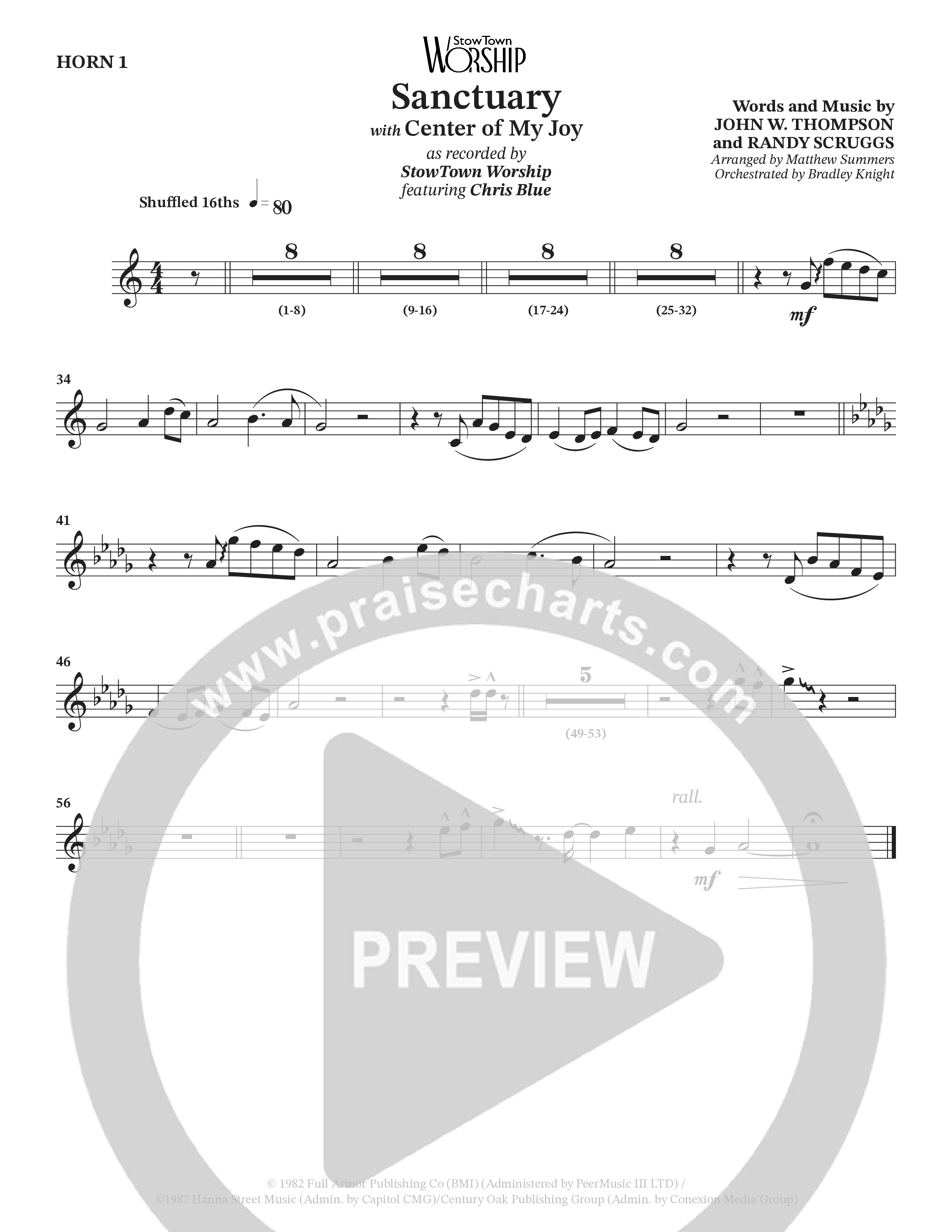 Sanctuary (with Center Of My Joy) (Choral Anthem SATB) French Horn (StowTown Worship / Chris Blue)