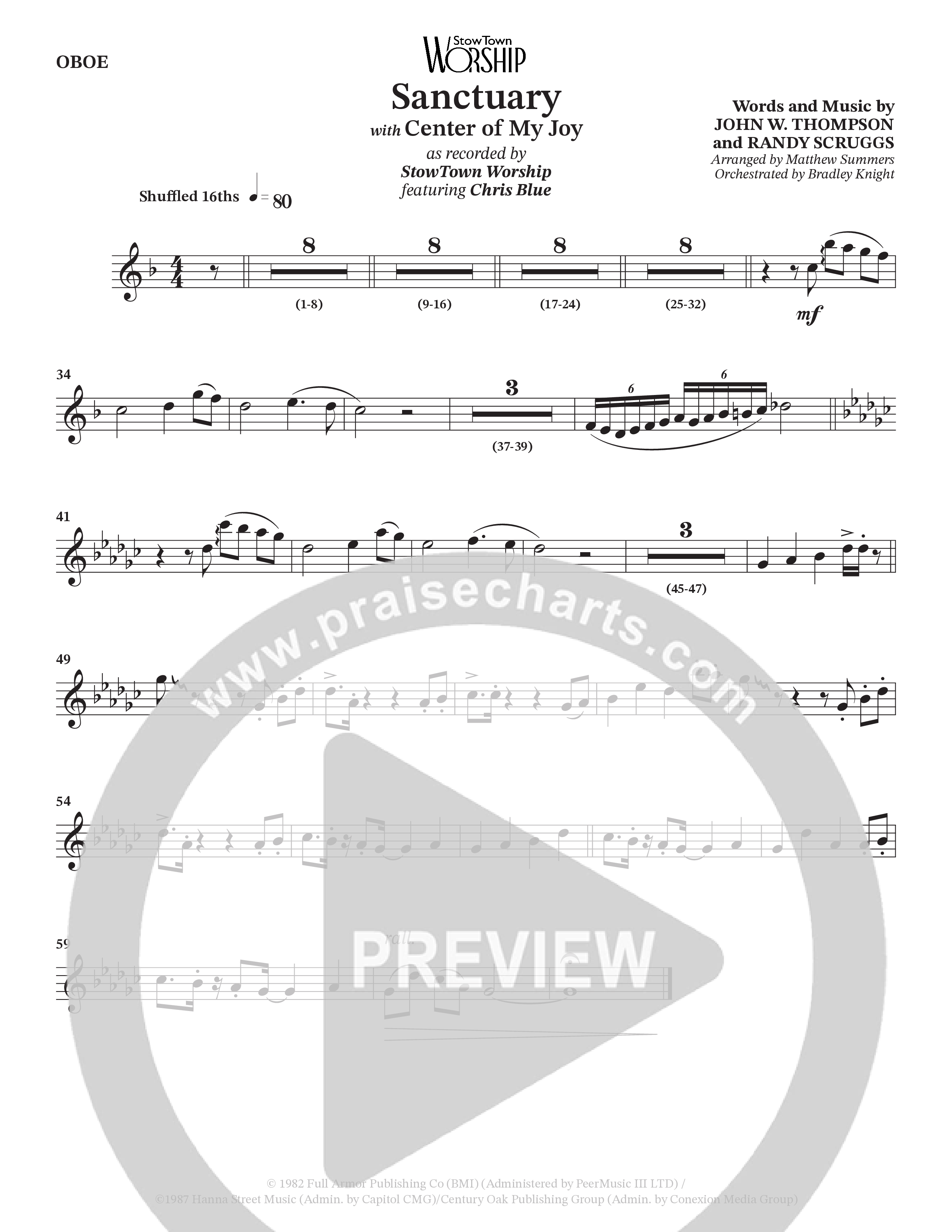 Sanctuary (with Center Of My Joy) (Choral Anthem SATB) Oboe (StowTown Worship / Chris Blue)